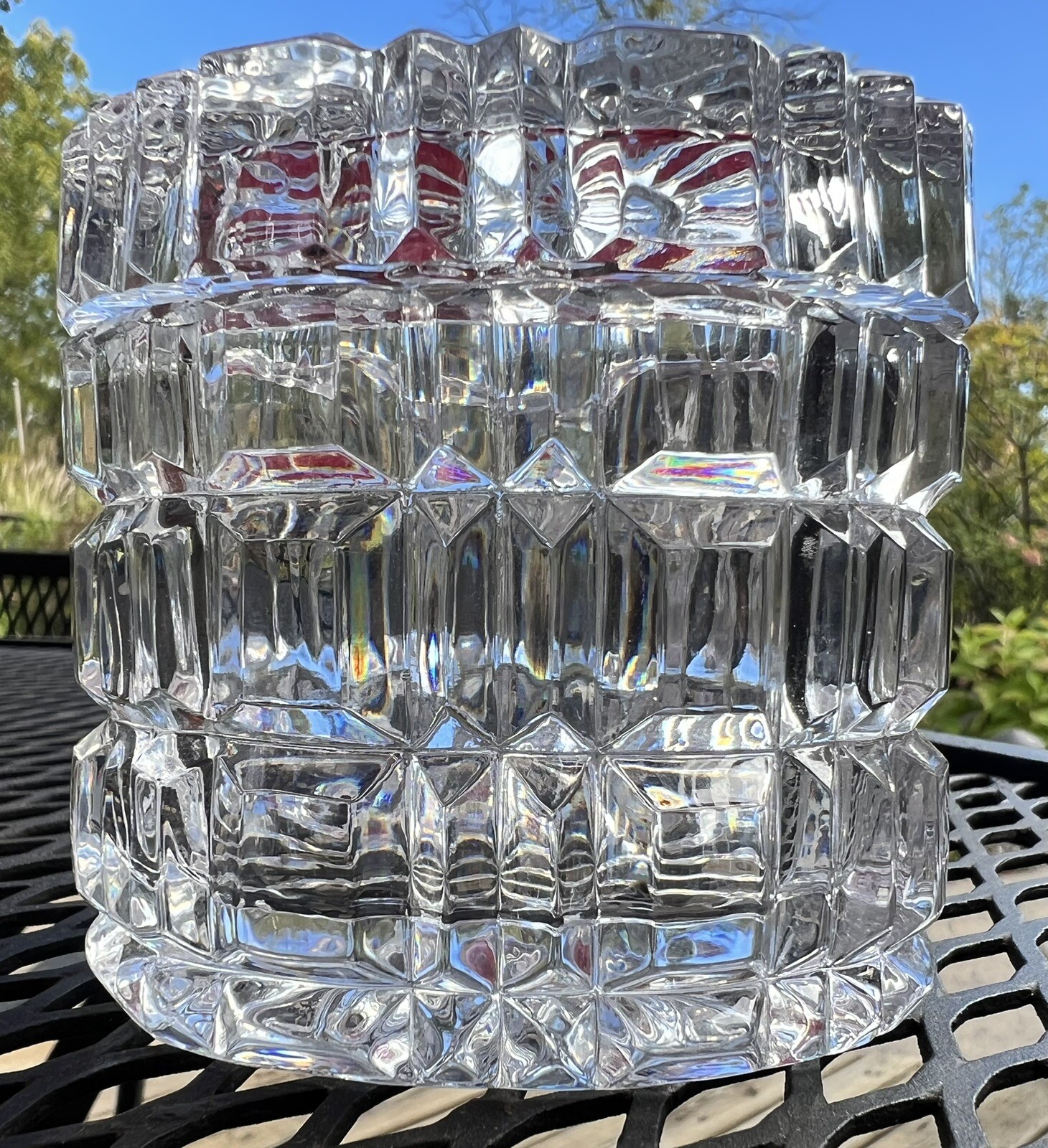 Crystal Cut Glass Covered Candy Dish Trinket Box Vintage Oval Shaped