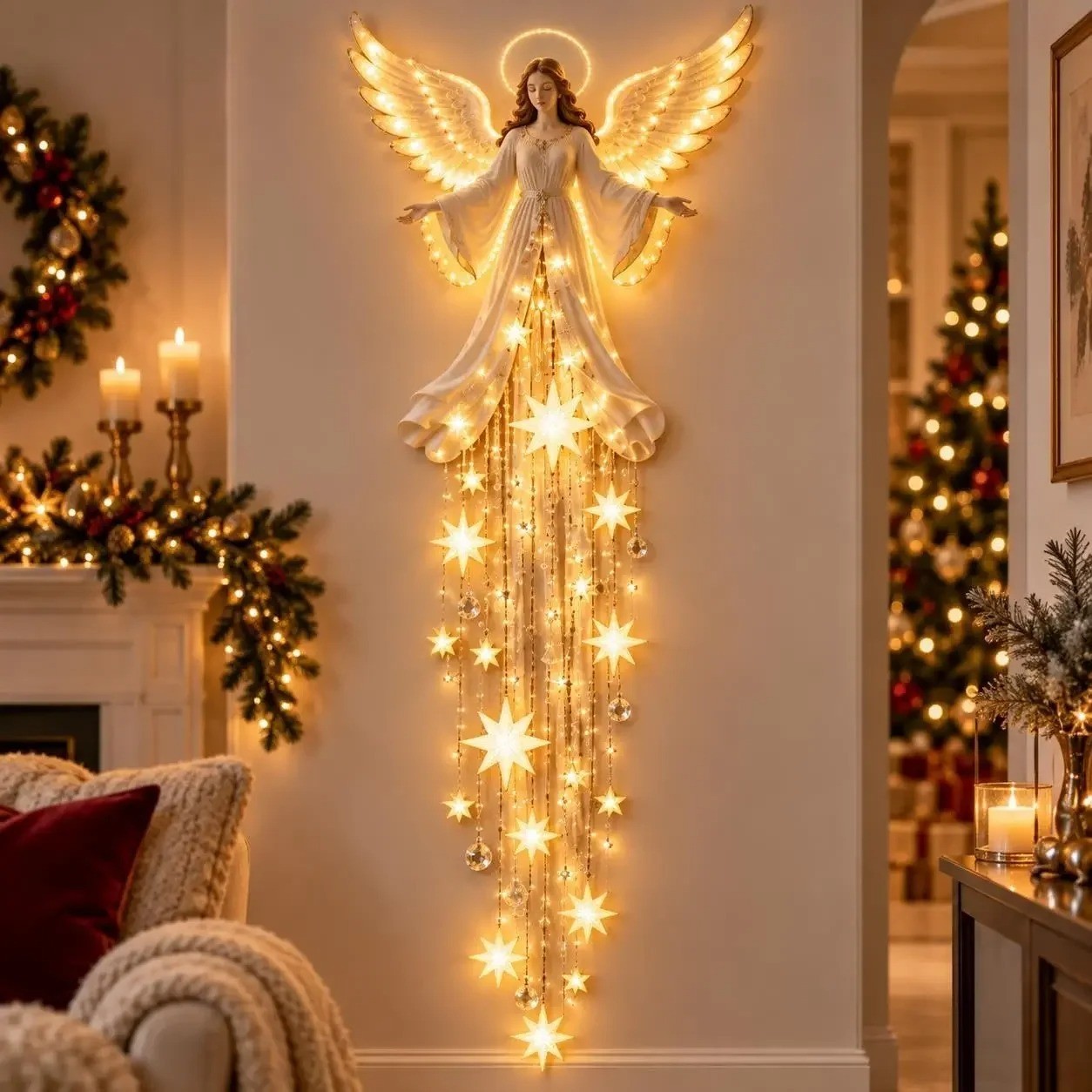 Angel Blessing Wall Light,Starglow Cascading Christmas Angel with Glowing,1