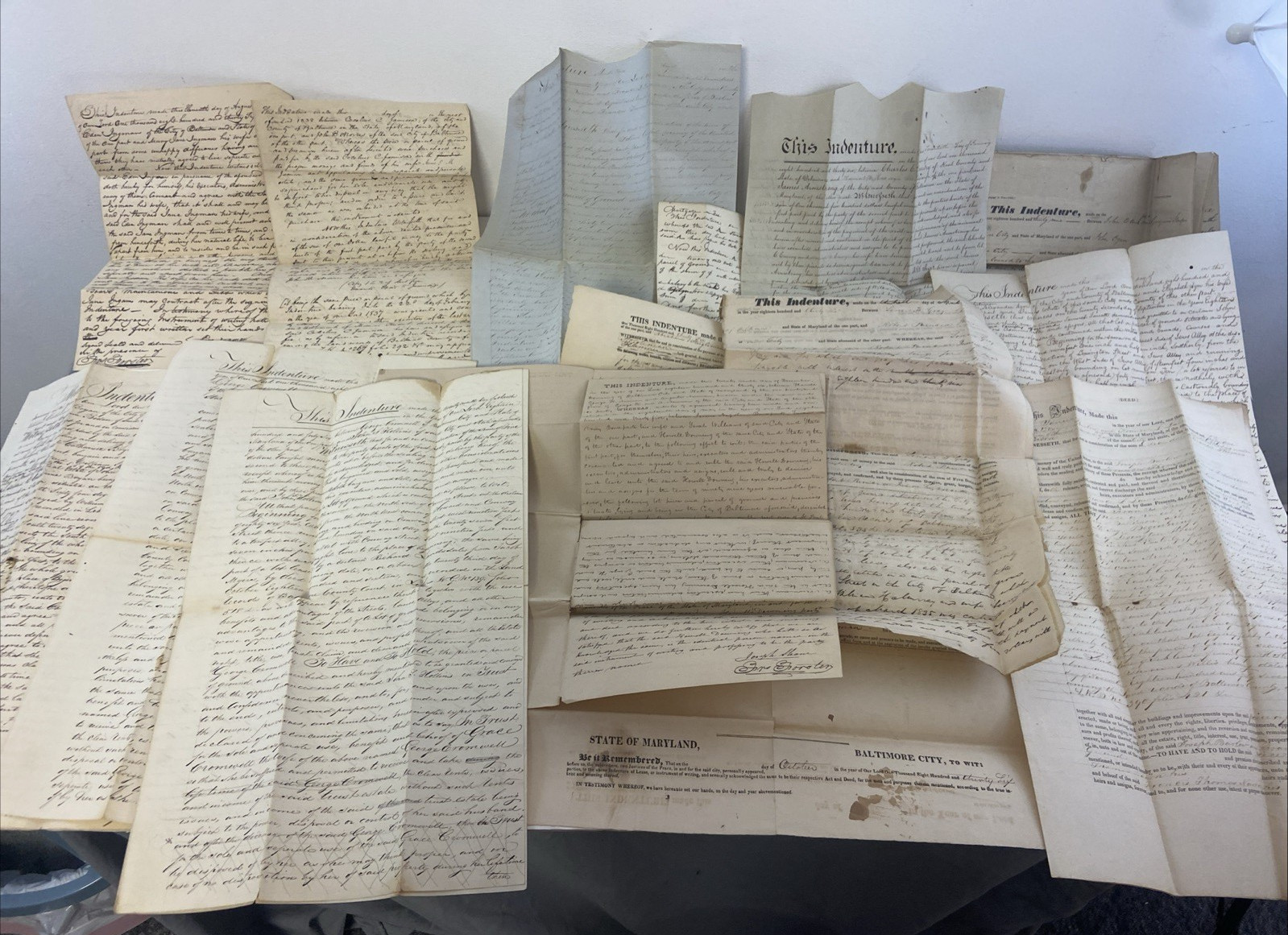 (14) c1836 Baltimore, Maryland Indentures Hand Written & Printed some Signed