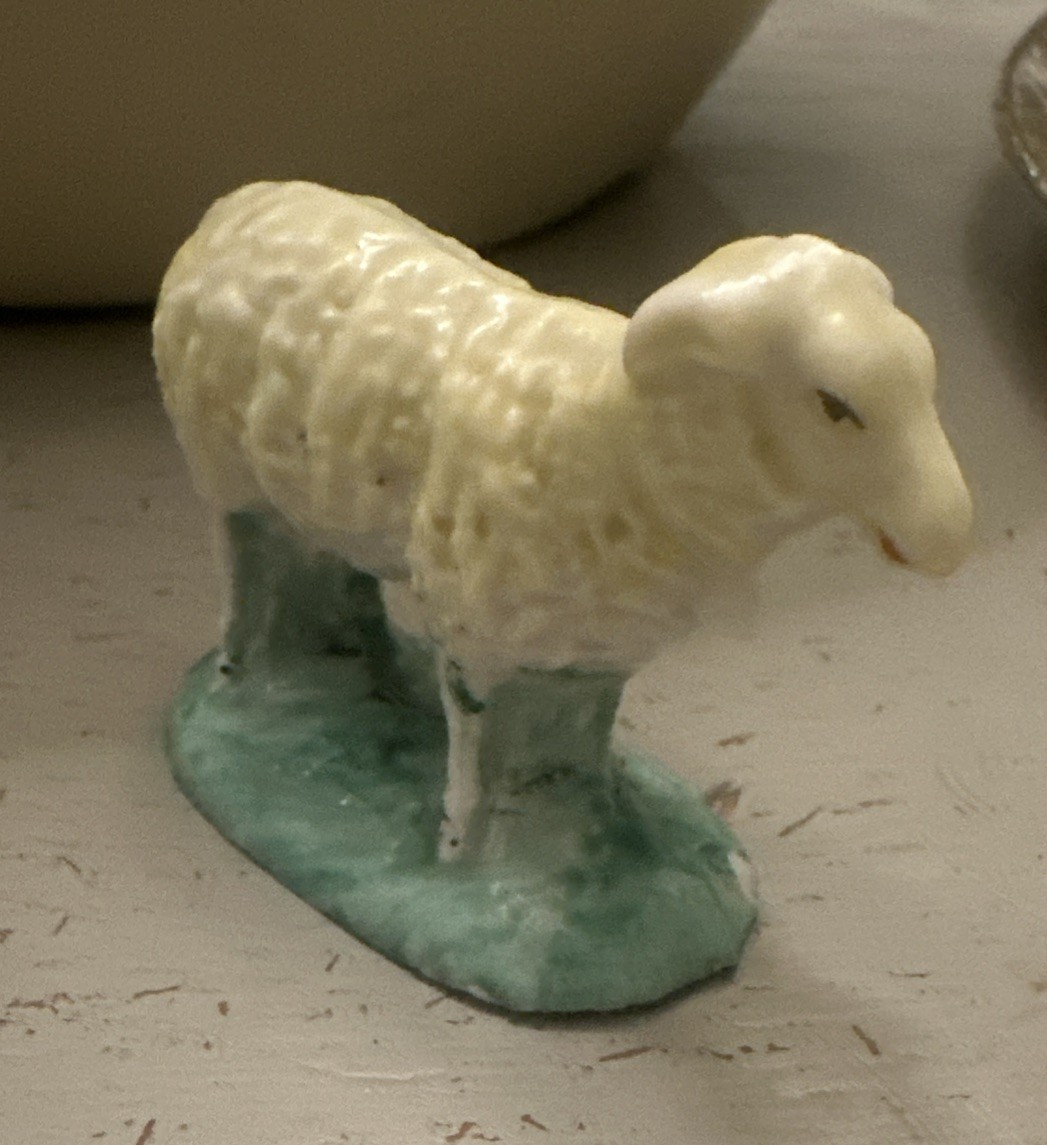 Vintage Sheep Figurine Woolly Textured Lamb Sheep Porcelain Hand painted