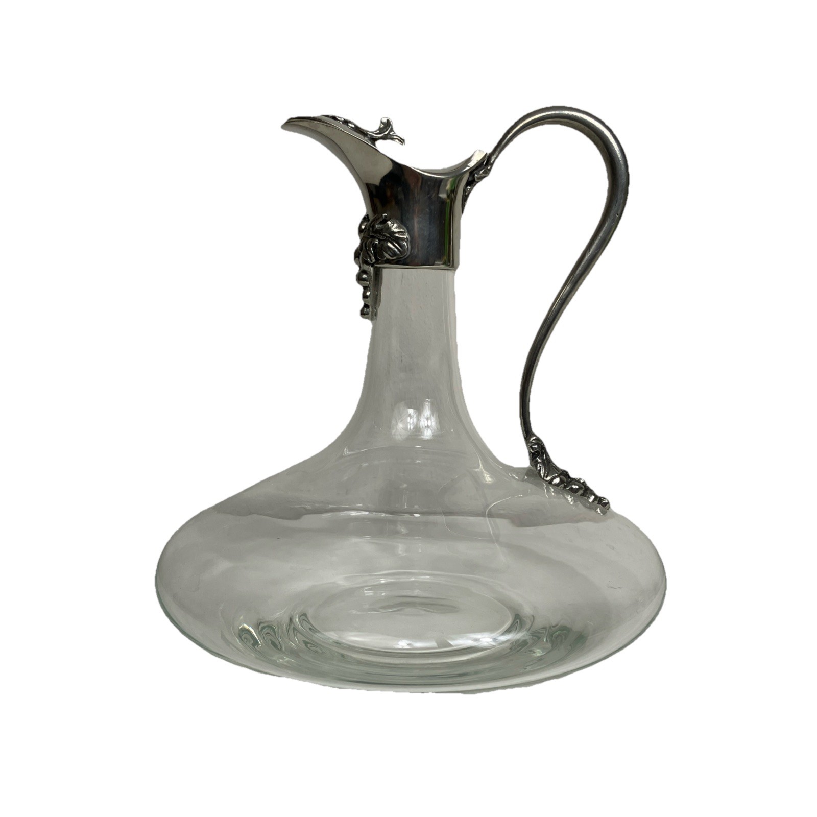 Vintage Etain Fait Main Jean Goardere Pewter & Glass Decanter w/ ornate detail
