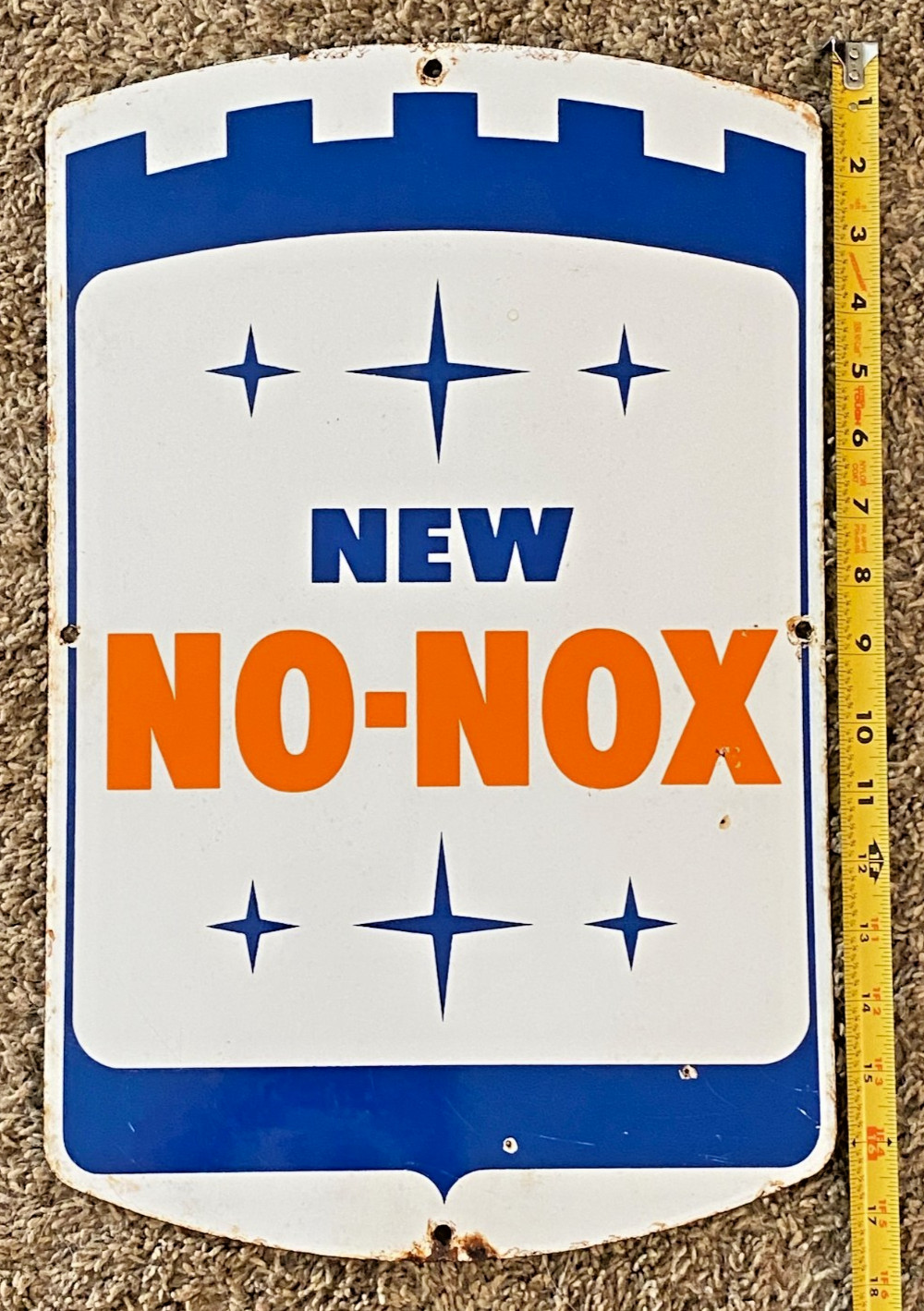 Original 1950’s - 1960’s Gulf NEW NO-NOX Porcelain Gas Pump Plate Sign Original 1950’s - 1960’s Gulf NEW NO-NOX Porcelain Gas Pump Plate Sign
