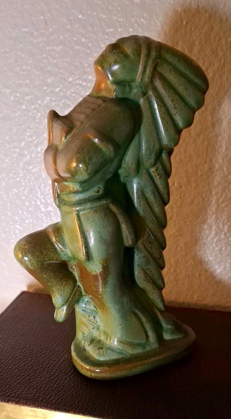 Vtg Frankoma Pottery Prairie Green Dancing Indian Chief Figurine 142 Ada Clay