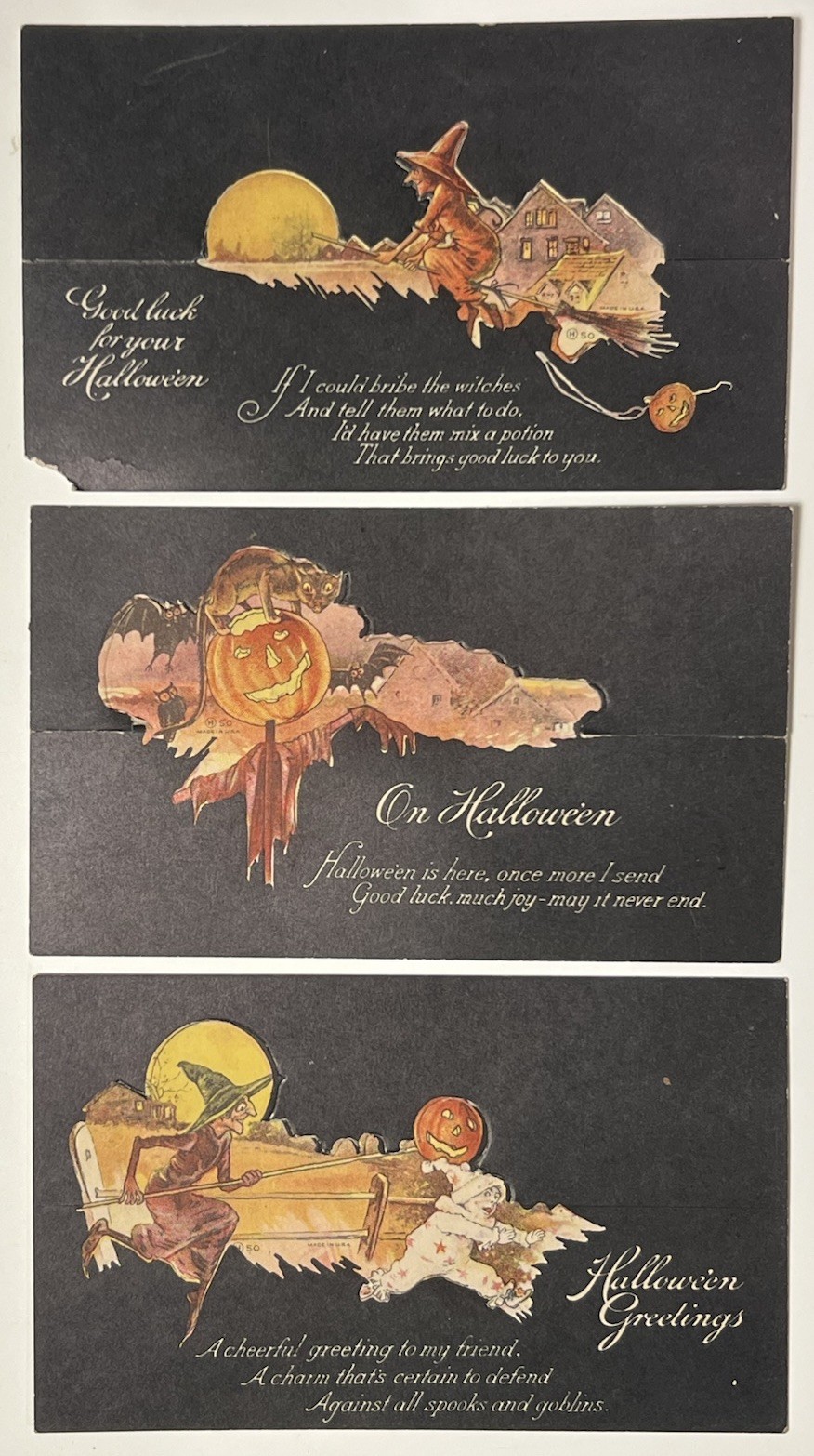 Lot 3 Antique 1920’s Halloween Die Cut Invitations JOL Black Cat Witch Hall Bros Lot 3 Antique 1920’s Halloween Die Cut Invitations JOL Black Cat Witch Hall Bros