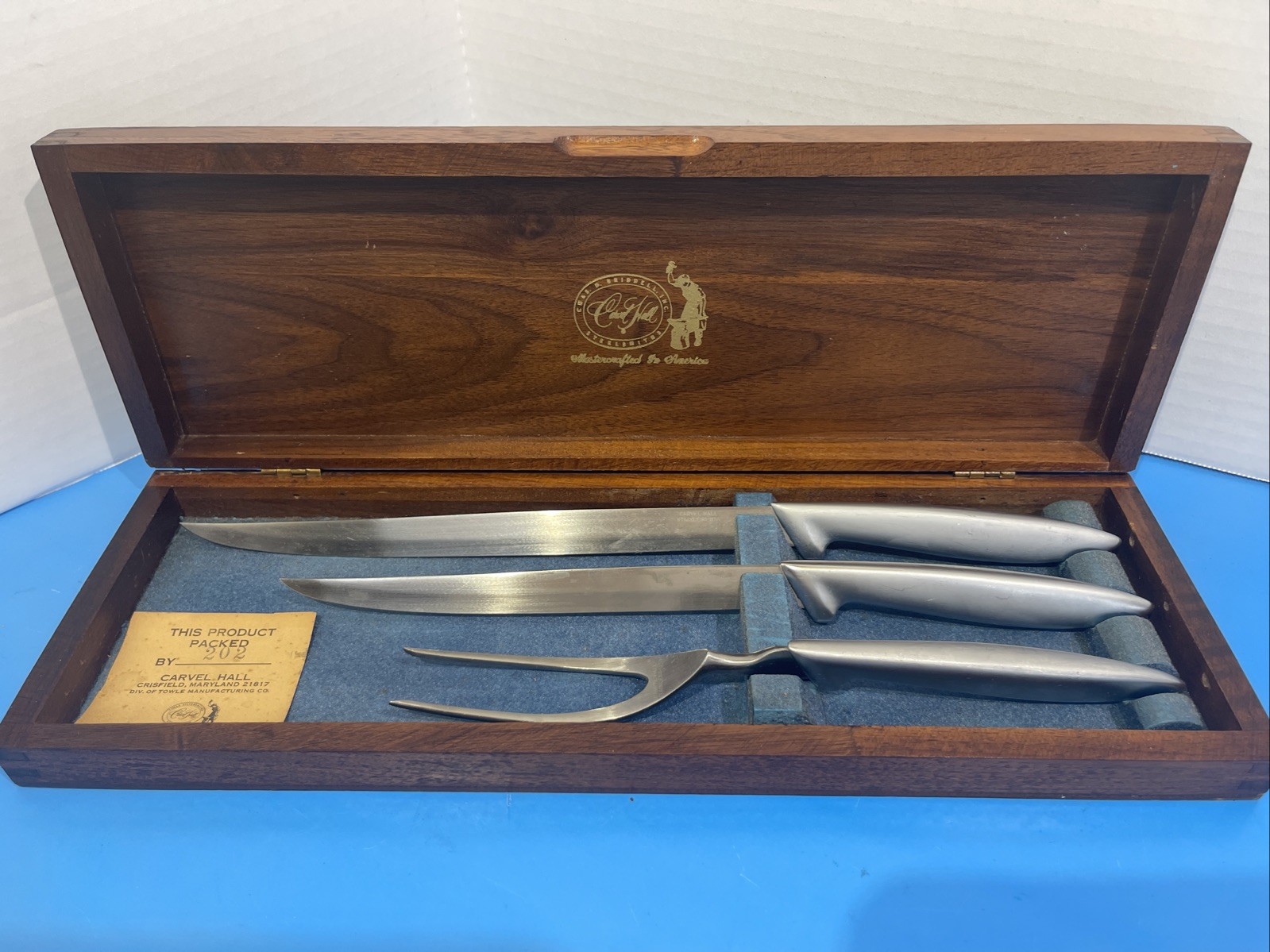 Vintage Chesapeake by Carvel Hall 3 Piece Carving Set Master-Crafted in USA Vintage Chesapeake by Carvel Hall 3 Piece Carving Set Master-Crafted in USA
