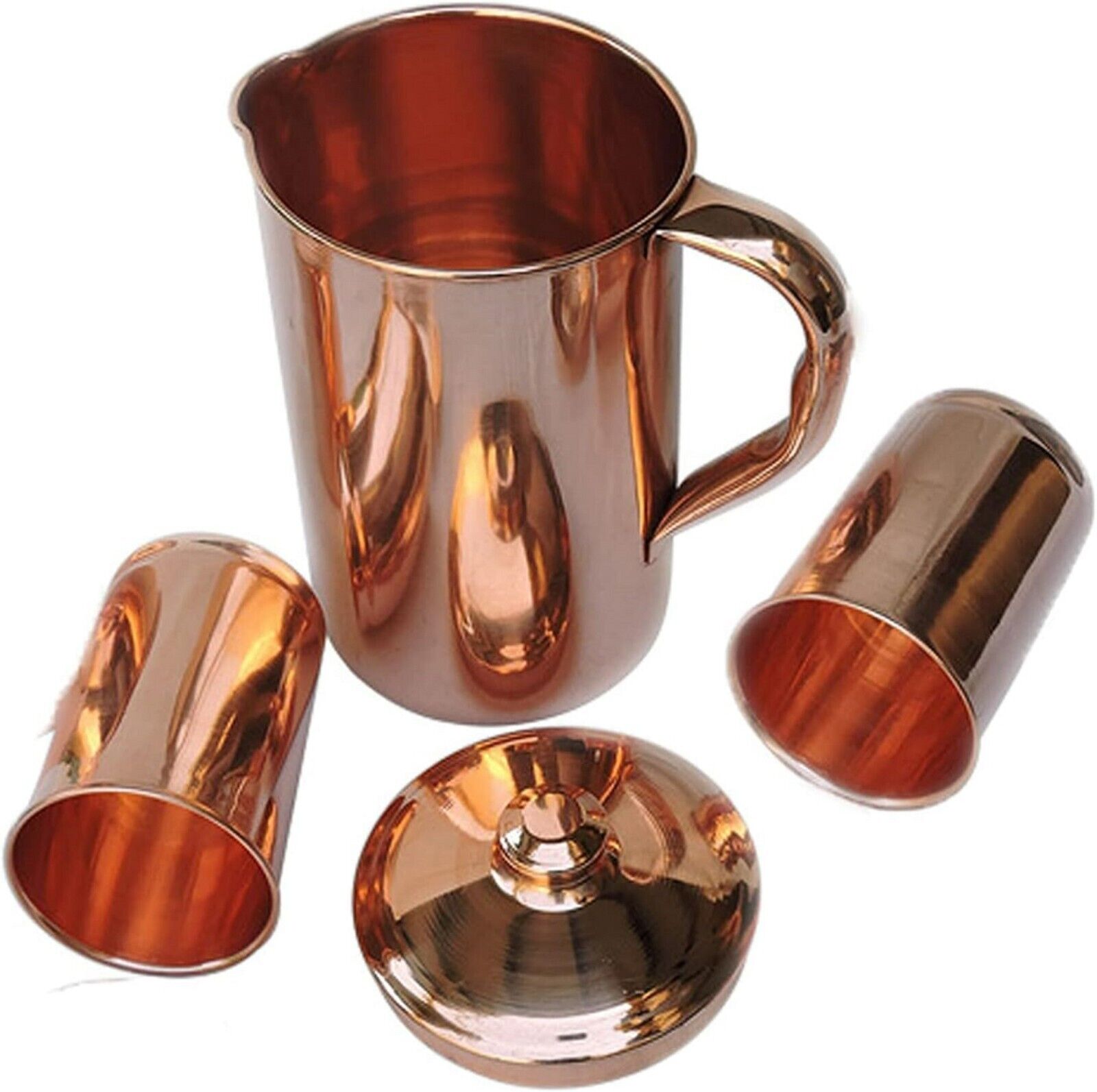Pure Copper Handmade Jug Water Pitcher 1.5 L & 2 Glasses 300 ml Storage