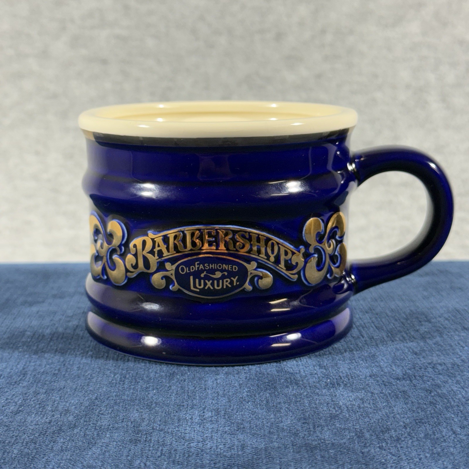 Barbershop Old Fashioned Luxury Rare Blue Gold Shaving Mug Franklin Toiletry Co