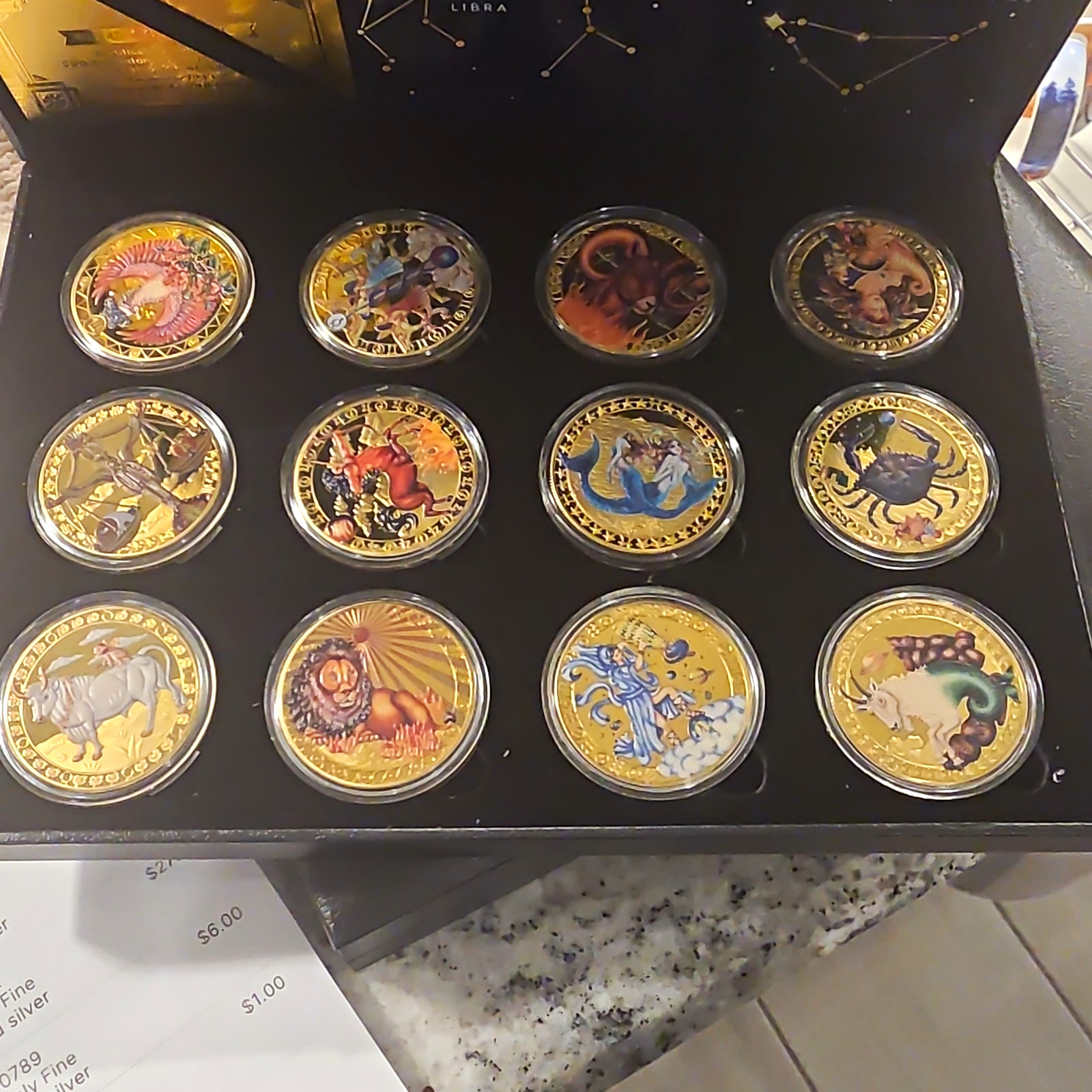 Zodiac Constellation Collectible Coin/Medallion Set 12 Coins Display Box