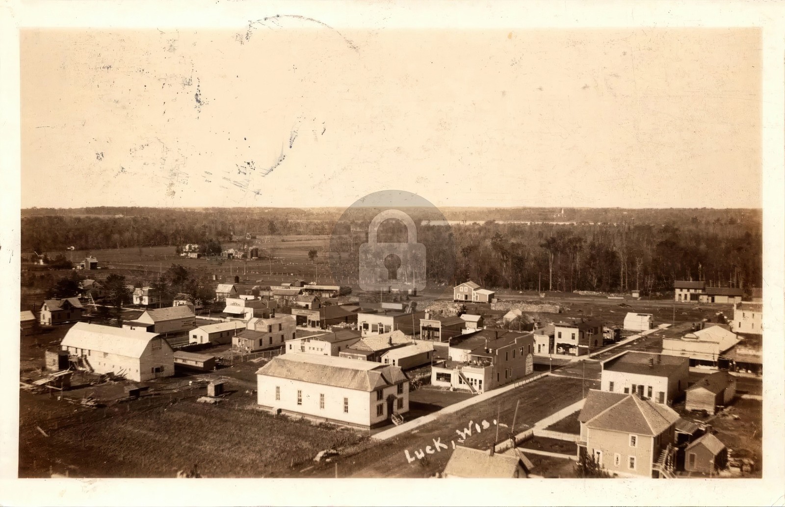 Luck WI Wisconsin Birdseye View 1915 RPPC Photo Postcard COPY