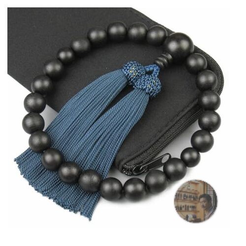 Nenjudo Japanese Men's Prayer Beads Ebony 22 Beads Dark Blue Tassel New