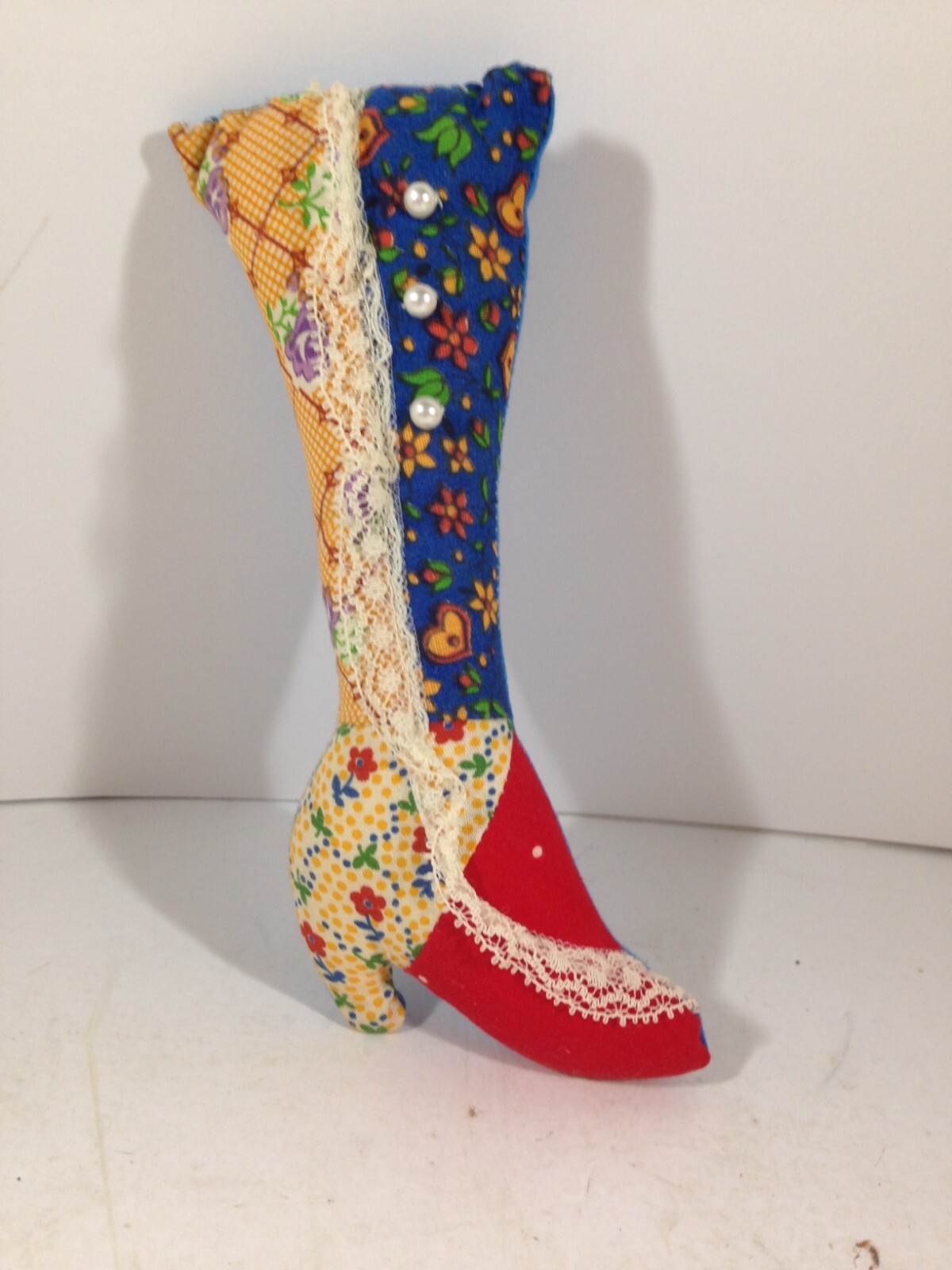 Handmade Victorian Boot Pin Cushion Sewing Seamstress 6-3/4” Tall