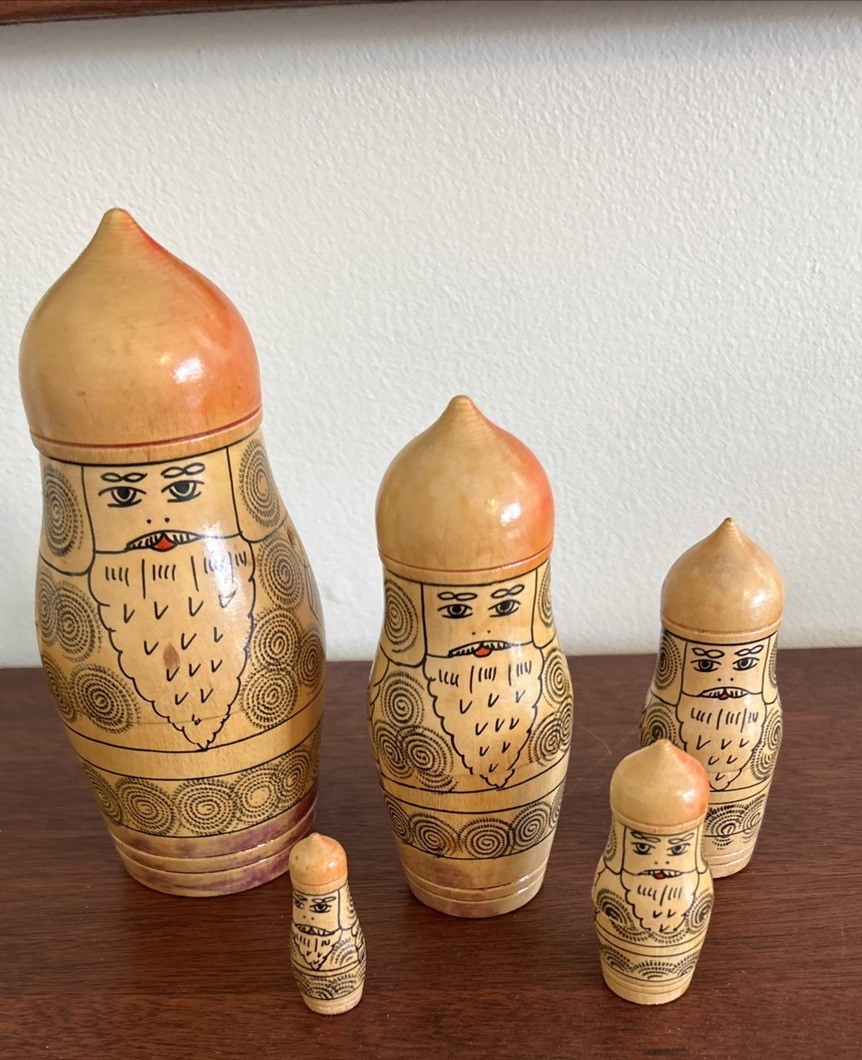 Vintage 1970's Russian MATRYOSHKA 5 piece Nesting Warriors 1 1/2