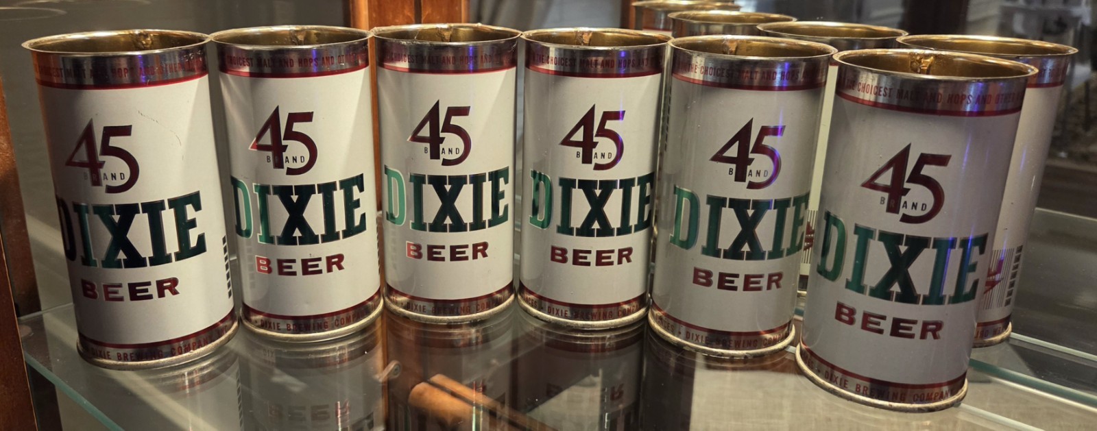 Dixie 45 Beer. Six Pack 10oz Cans, Empty, No Tops. Great Condition