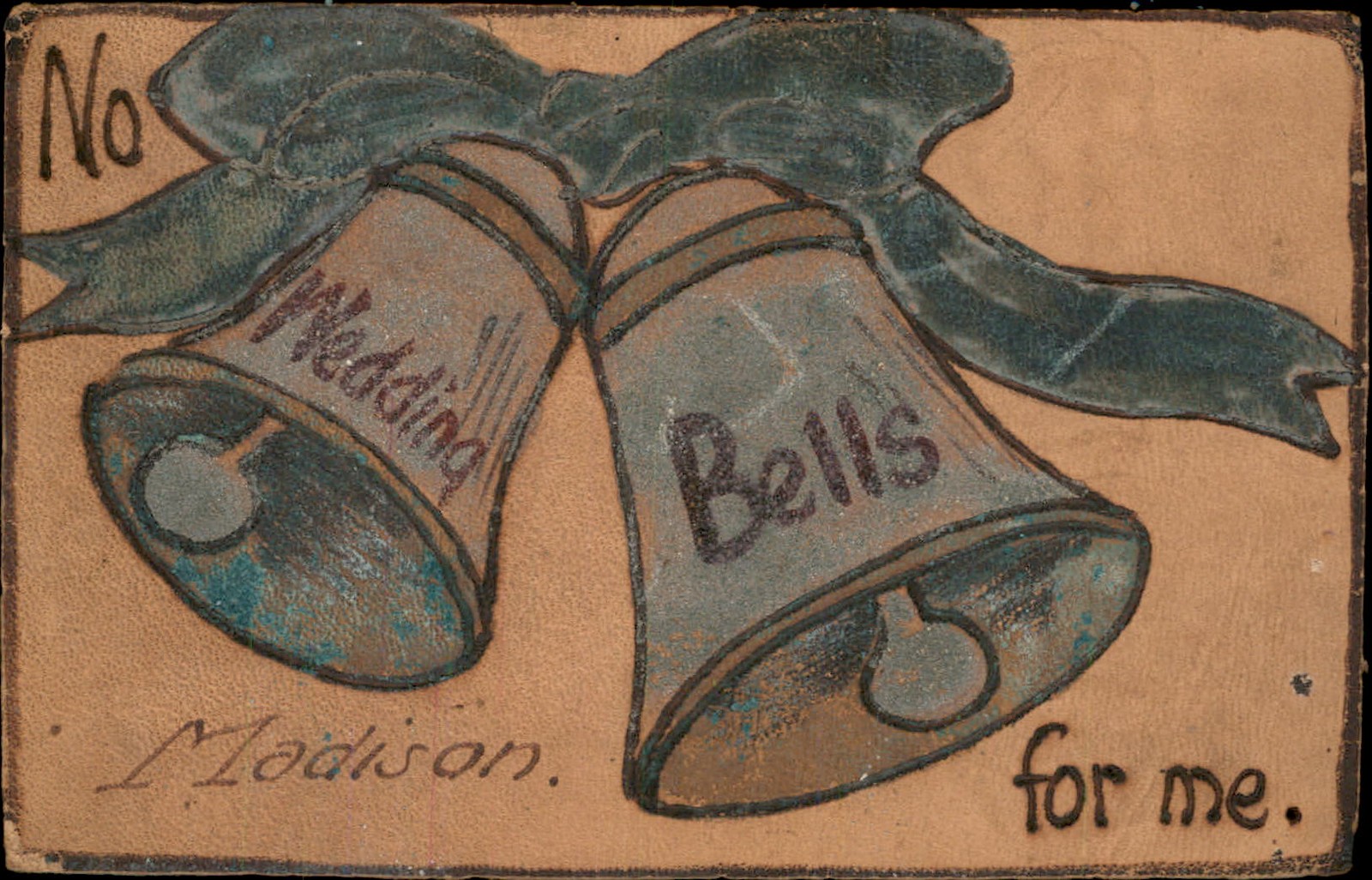 Leather Novelty Wedding Bells Madison c1900s-10s Vintage Postcard