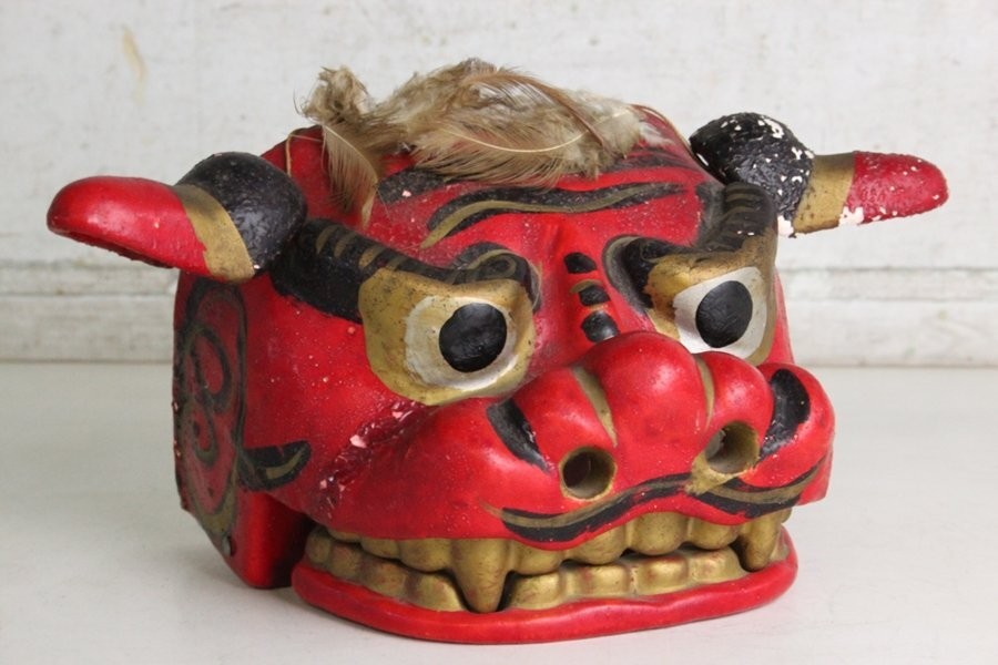 Antique Japanese Shishigashira Lion Dance Head Folk Art Festival Decor 400g