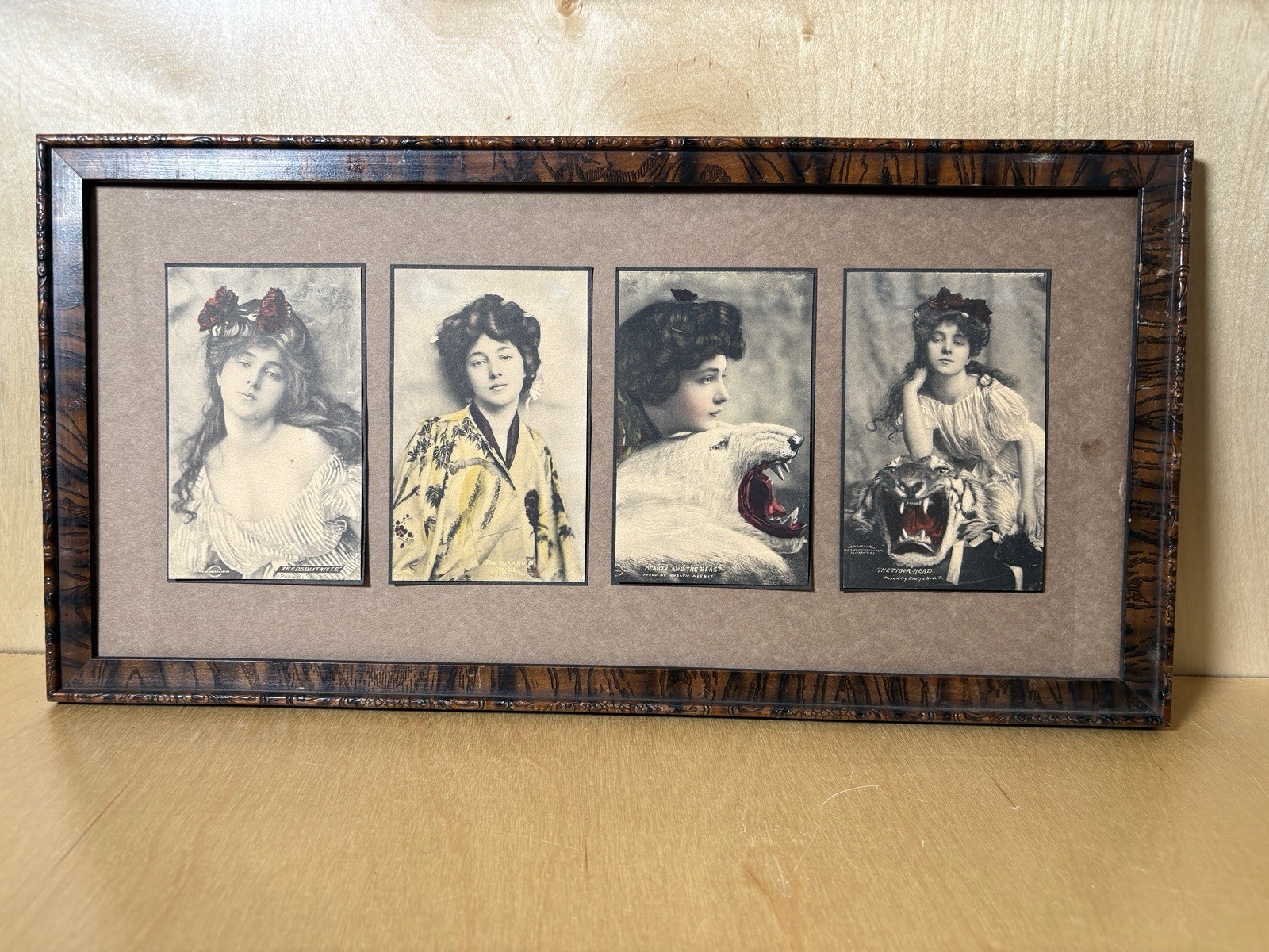 1902 Evelyn Nesbit Antique Postcards Lot 4 Eickemeyer Campbell Tiger Head Framed