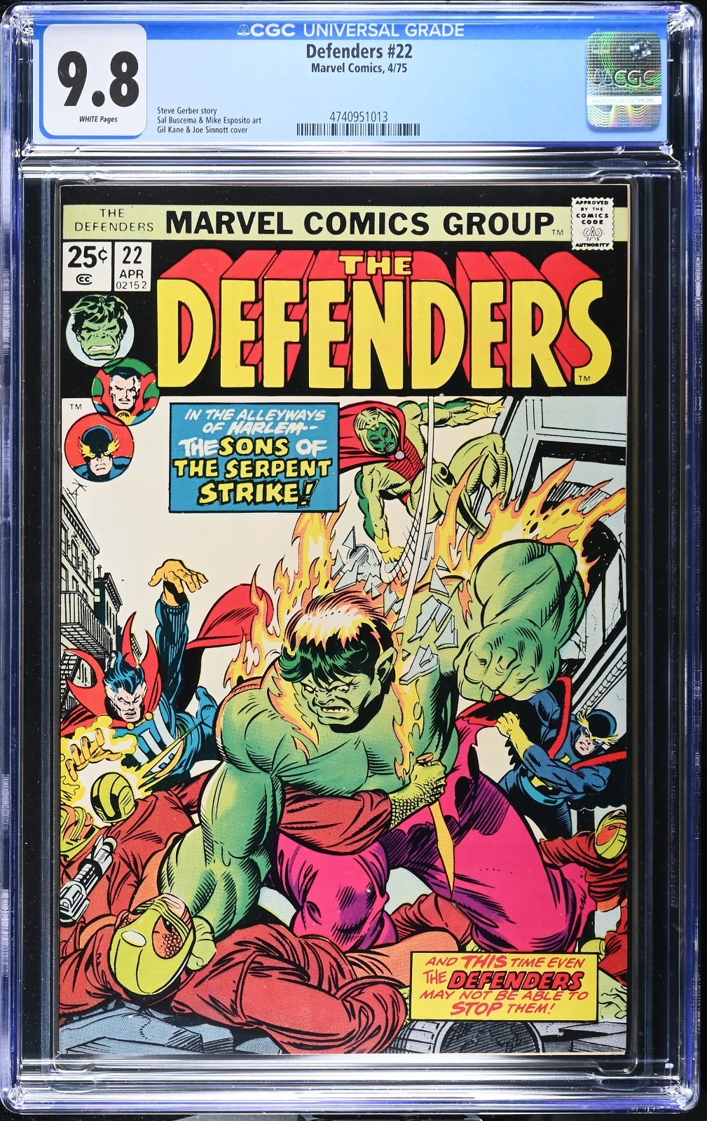 Defenders #22 CGC 9.8 WP NEW SLAB Gil Kane Hulk Cover Marvel 1975 ☢️