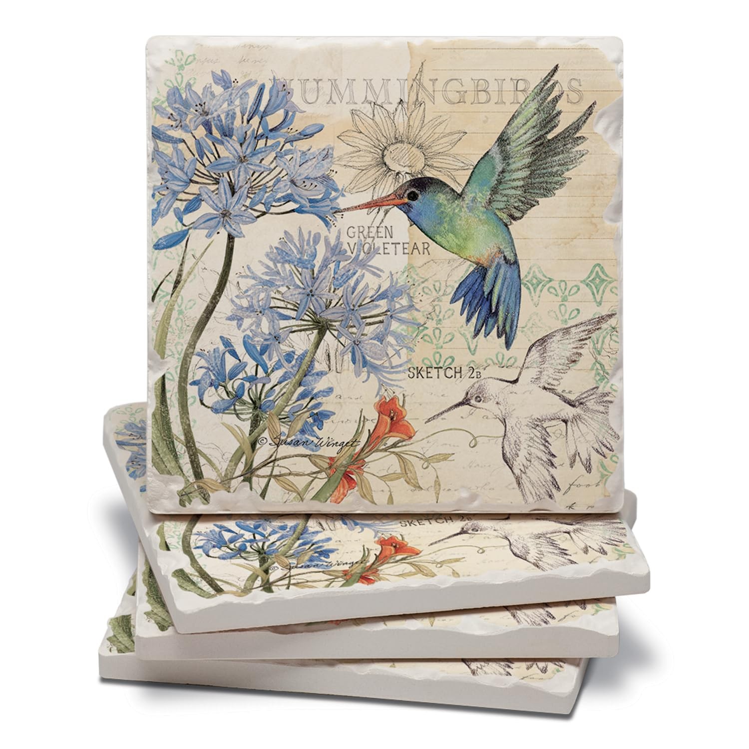 Counterart Thirstystone Flower Garden Designs 4 Pack Assorted Tumbled Tile Counterart Thirstystone Flower Garden Designs 4 Pack Assorted Tumbled Tile