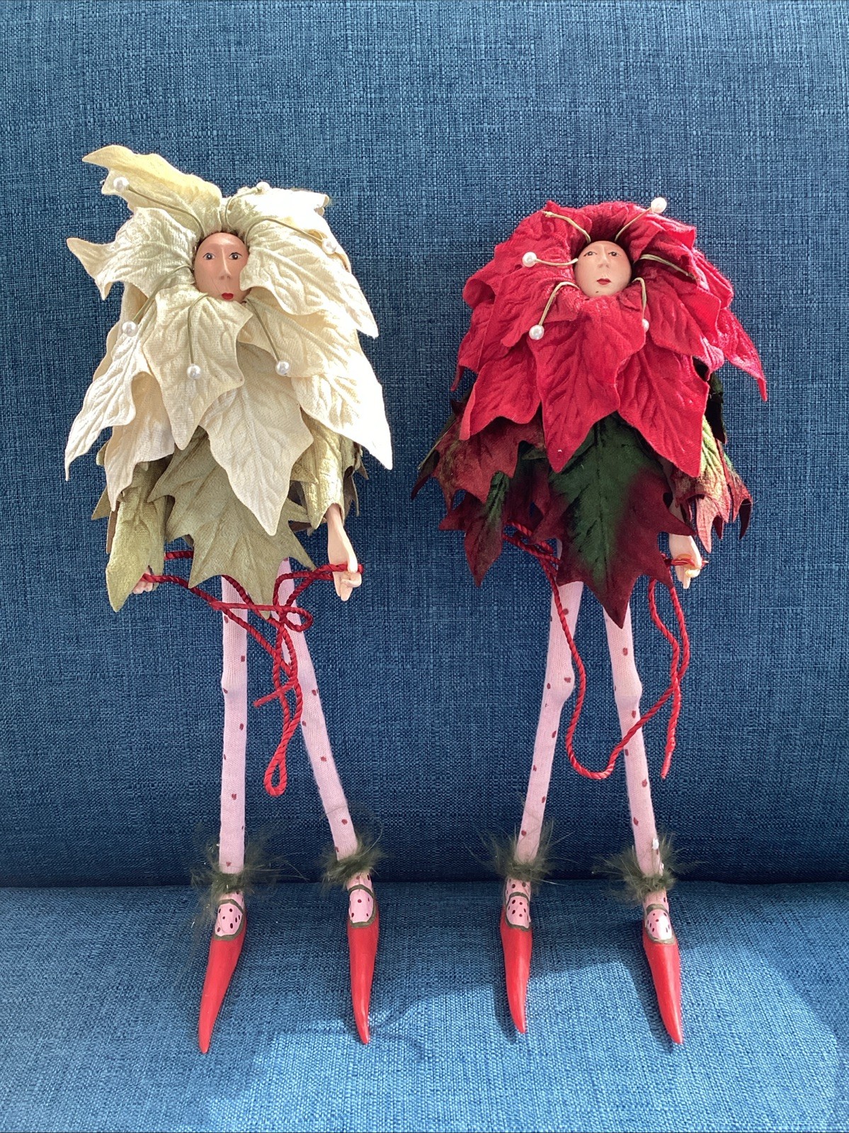 Krinkles Patience Brewster Dept 56  Poinsettia Fairy Figurines Set of 2