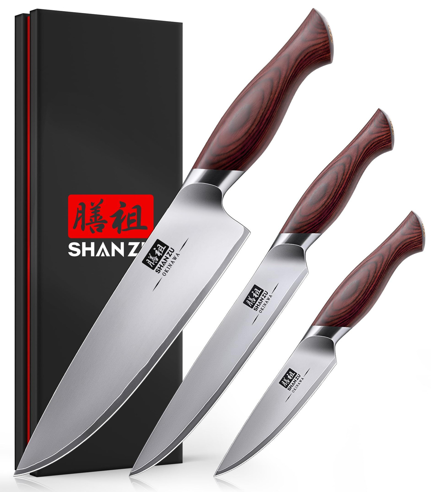 SHAN ZU Japanese Knife Set 3 PCs, 10Cr15Mov High Carbon 8\