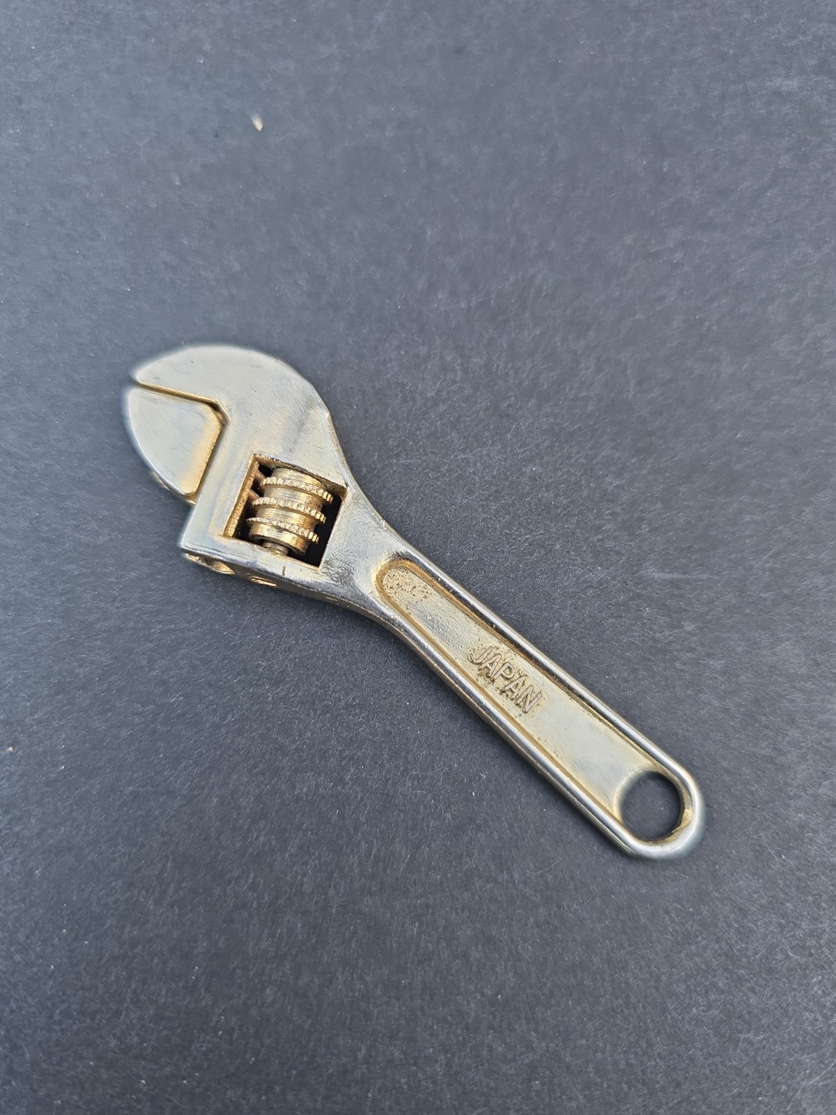 Miniature Adjustable Wrench Keychain Size Japan Gold Tone 2\