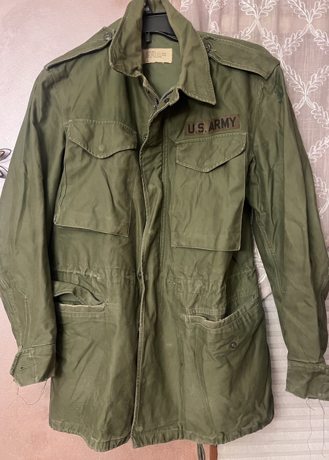 Vintage Army Green Cold Weather Field Coat Jacket Distressed