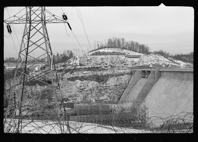 Photo:Norris Dam Tennessee 1942 Hydroelectric Dam Power Lines Snow Scene