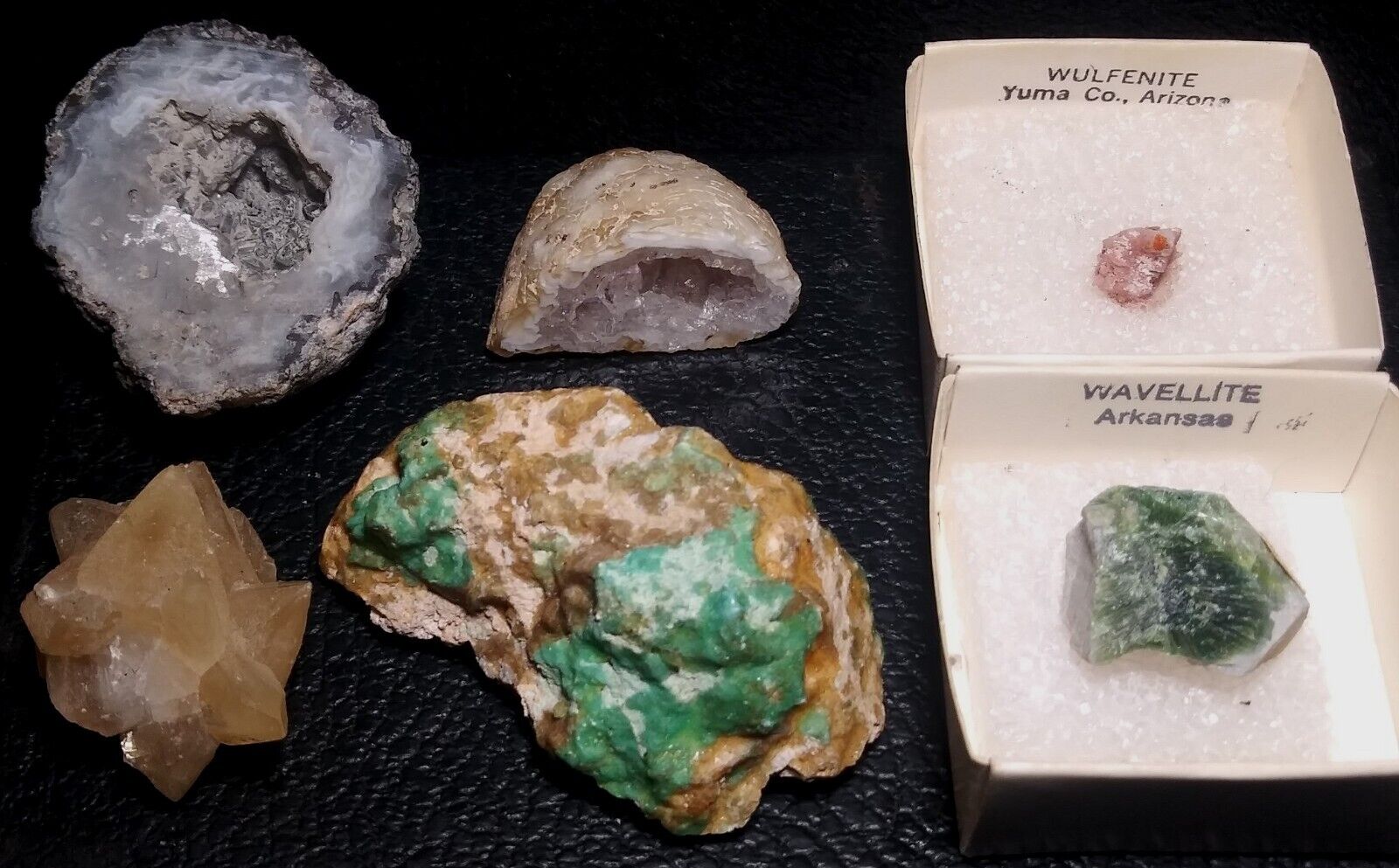 Estate Vintage Mineral Specimens Wavellite Crystal Geode Calcite Wulfenite Yuma
