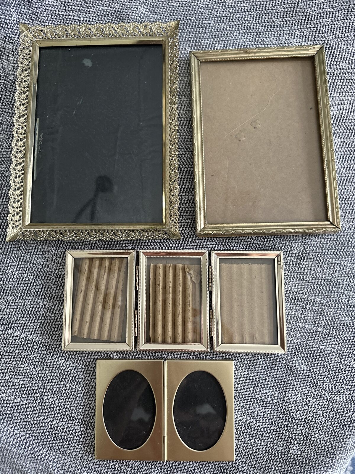 Antique/Vintage Brass Small Photo Picture Frames Lot of 4