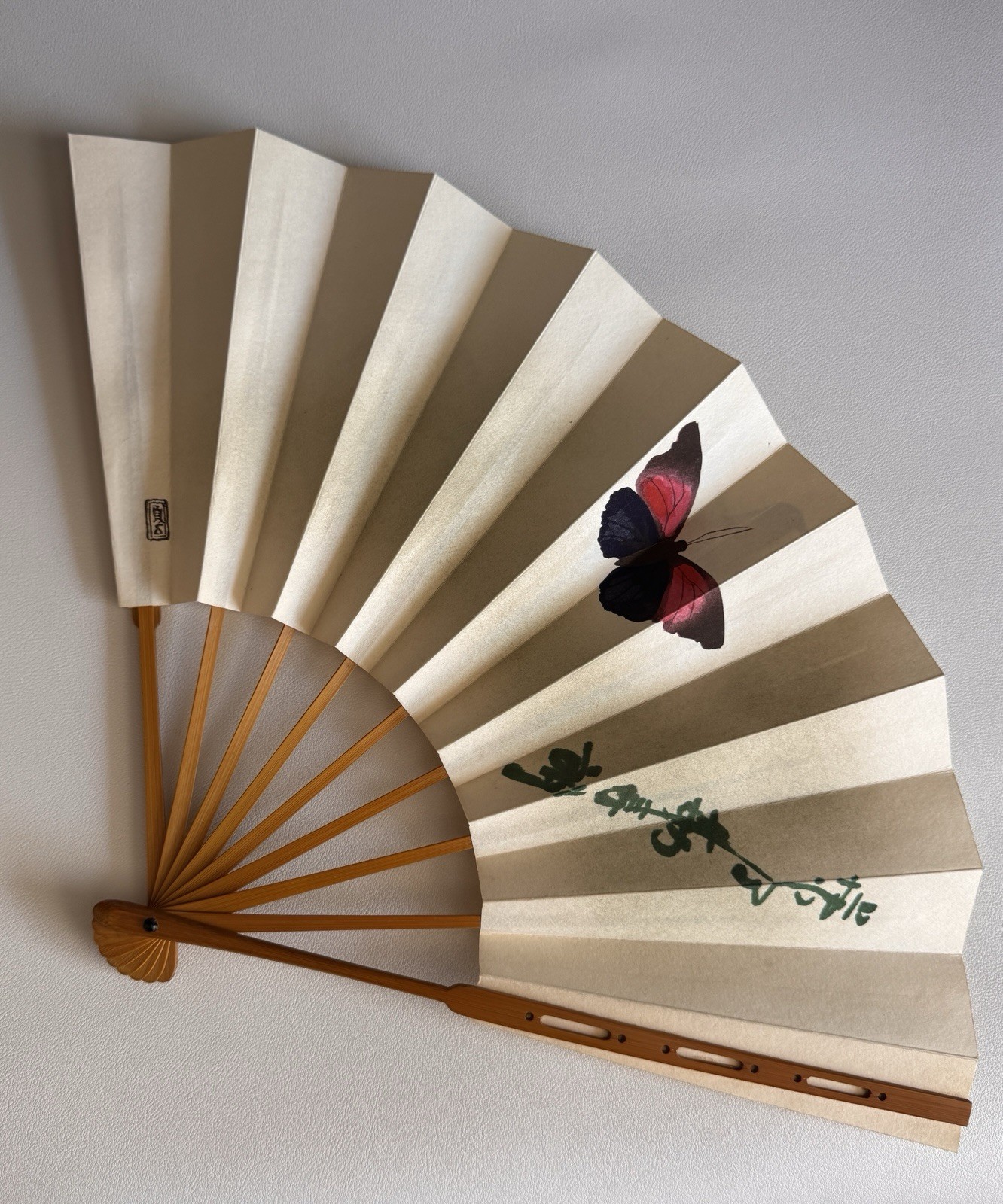 Vintage Japanese Folding Fan Sensu Bamboo Signed