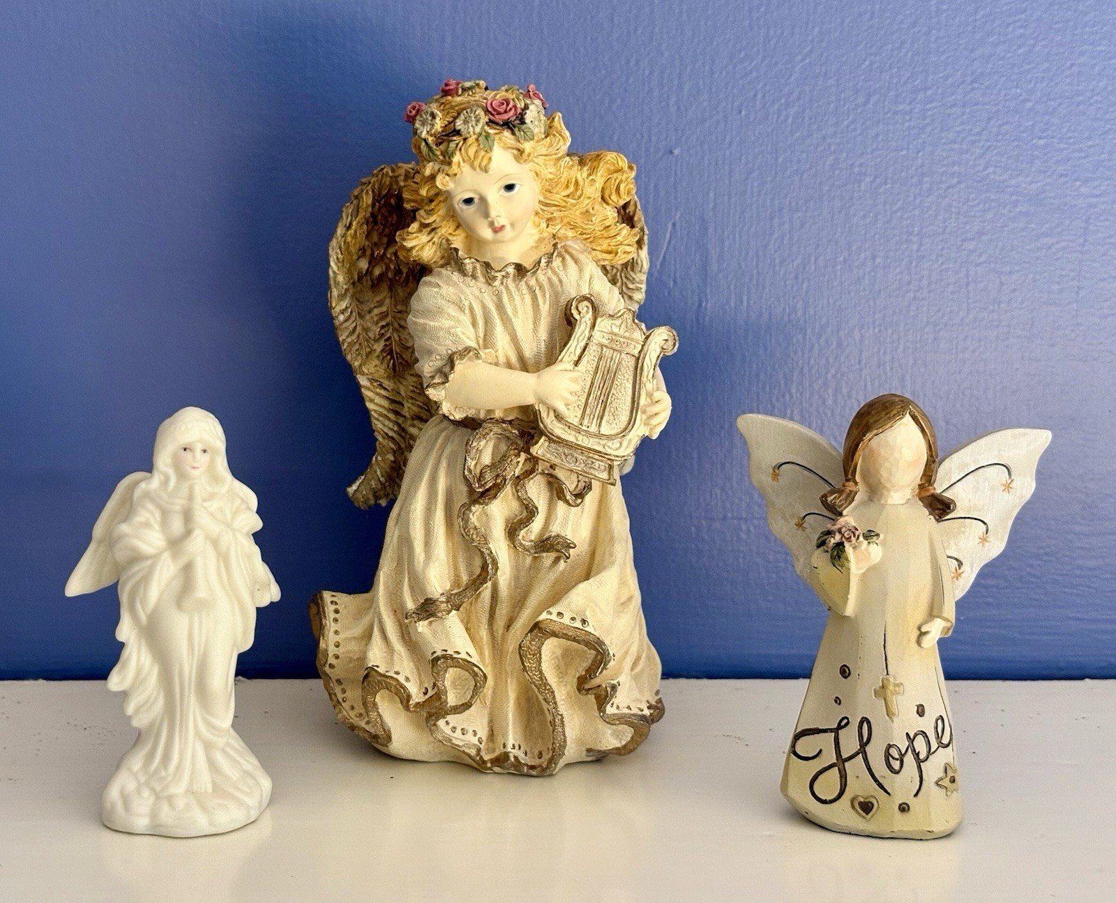 Angel Figurine Collectibles. Christmas Porcelain,Resin. Faith Lovel SET OF 3