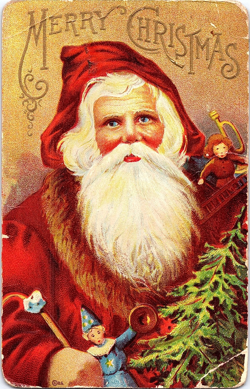 Rare~Full FACE SANTA CLAUS Merry Christmas Toys D. Goldie c1915 Rare~Full FACE SANTA CLAUS Merry Christmas Toys D. Goldie c1915