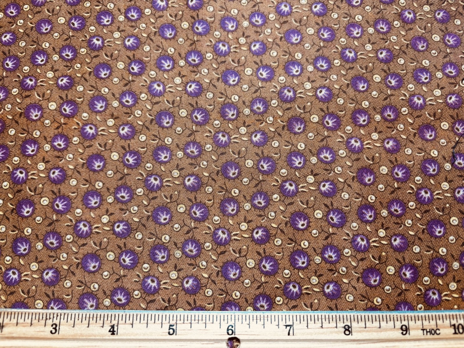 Antique Vintage Cotton Sateen Fabric Late 1800s Purple Floral 34w 1/2yd