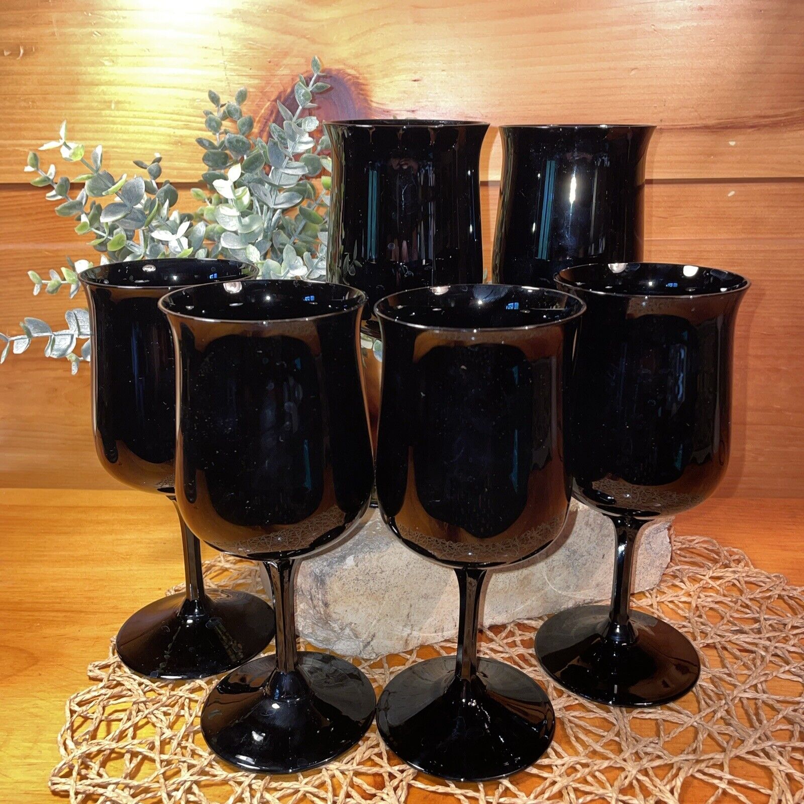 Vintage Lenox Midnight Mood Opaque Black 7 Inch Water Goblet (315345) Lot of 6
