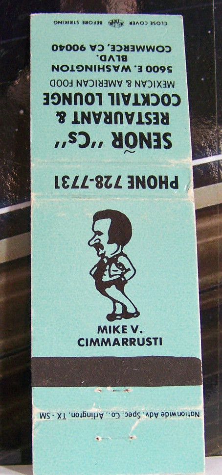 Rare Vintage Matchbook Cover E2 California Commerce Senor Cs Mike V Cimmarrusti