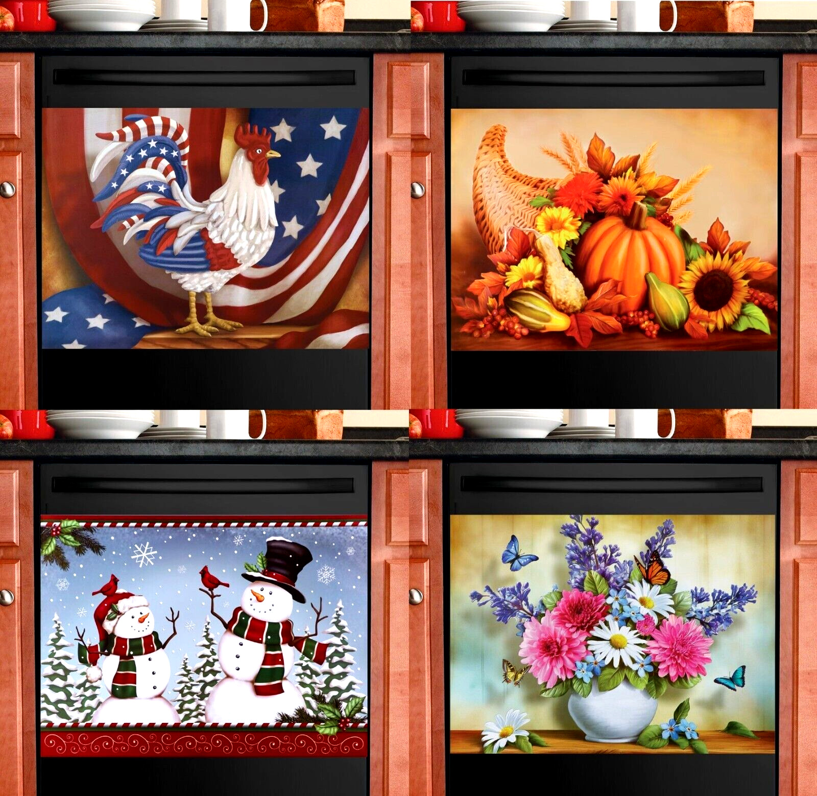 Set of 4 Dishwasher Magnets July 4th Fall Harvest Christmas Summer 23'' x 17''