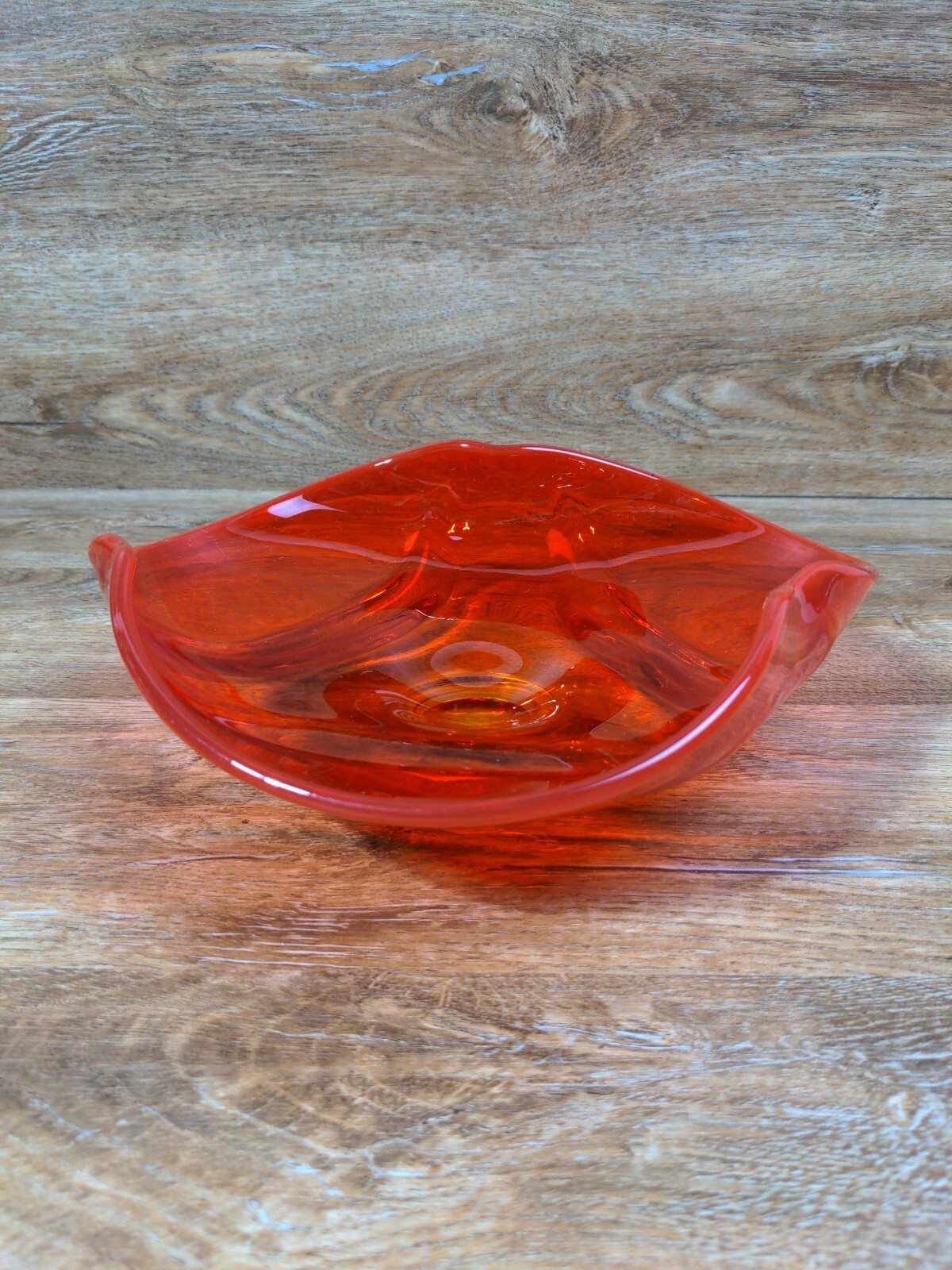 Mid Century Art Glass Orange Hankerchief Non-level Bowl Dish Viking Glass 