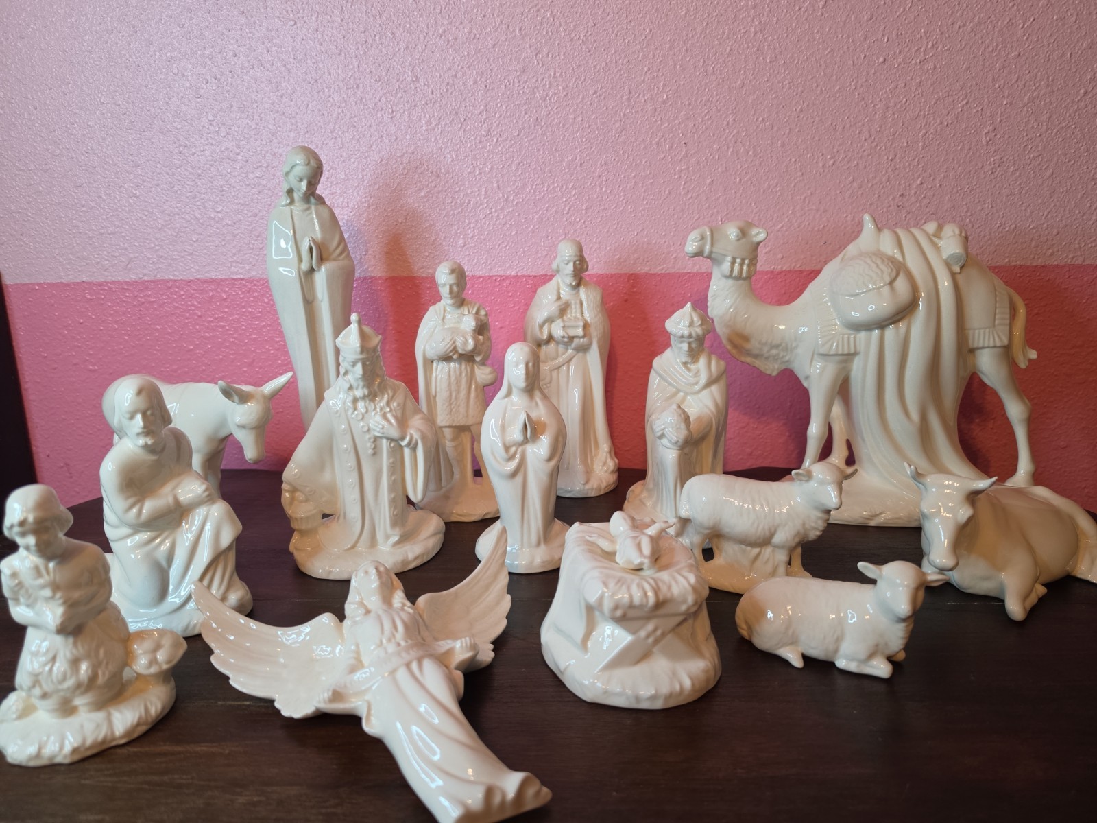 Vintage Carmelite Nuns Handmade Glazed Ceramic Christmas Nativity Set