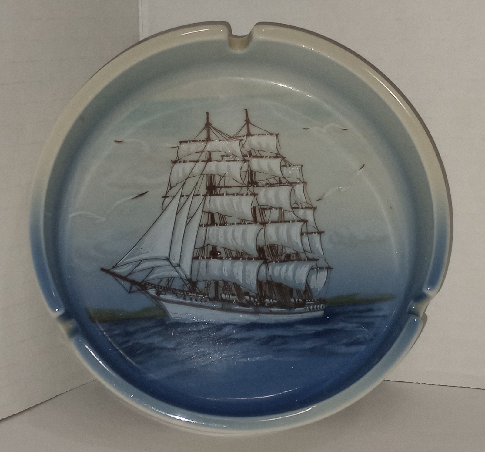Vintage Nautical SHIP - BOAT Round Ashtray - Otagiri JAPAN - Never Used -Tobacco