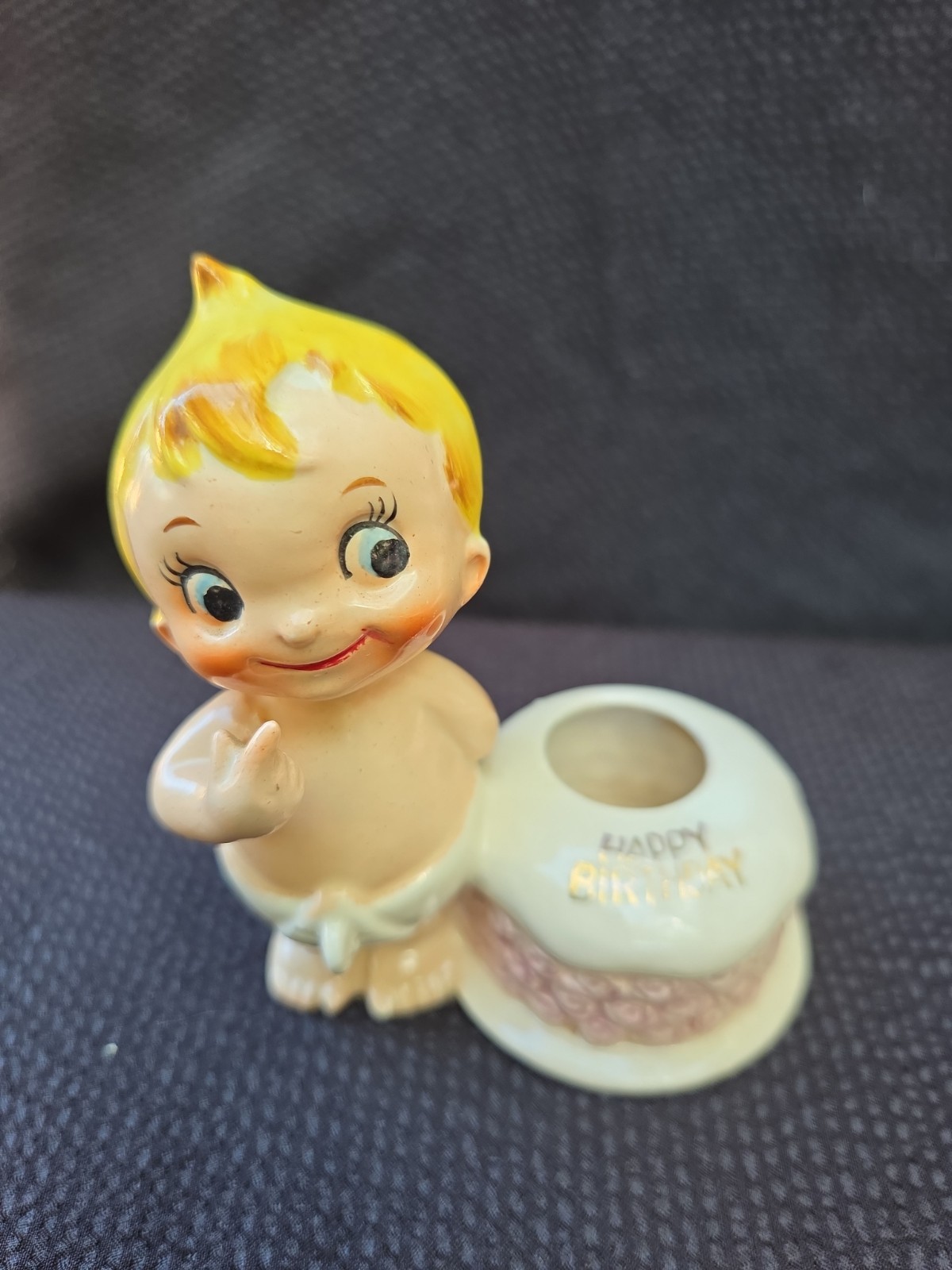 RARE VTG Holt Howard Happy Birthday Candle Holder BABY BOY Ceramic Figurine RARE