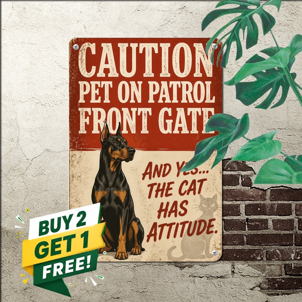 Funny Doberman Guard Dog Warning House Security Metal Sign 8x12 Art