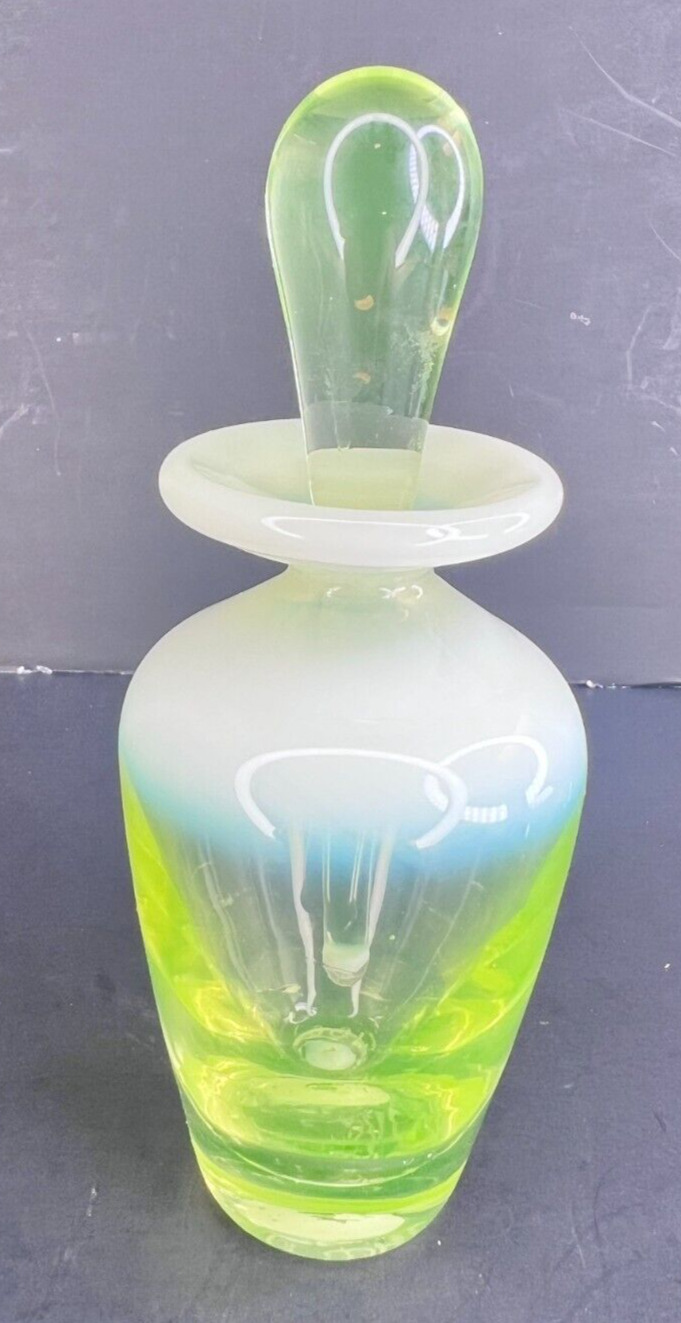 Studio Art Glass Vaseline Opalescent Perfume Decanter Signed by DAC-WGC