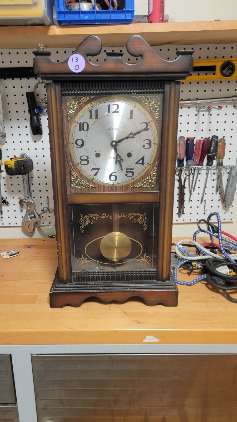Vintage Alaron 31 Day Pendulum Wall Clock With Key C-246 Korea. Beautiful 