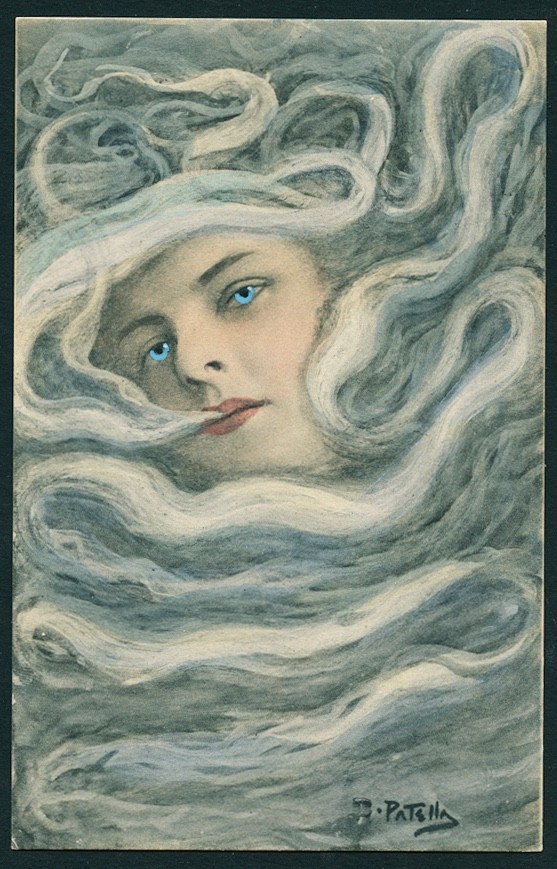 French 1900 Risque PORTRAIT Female Smoker SURREAL FANTASY Art by B.Patella SMOKE
