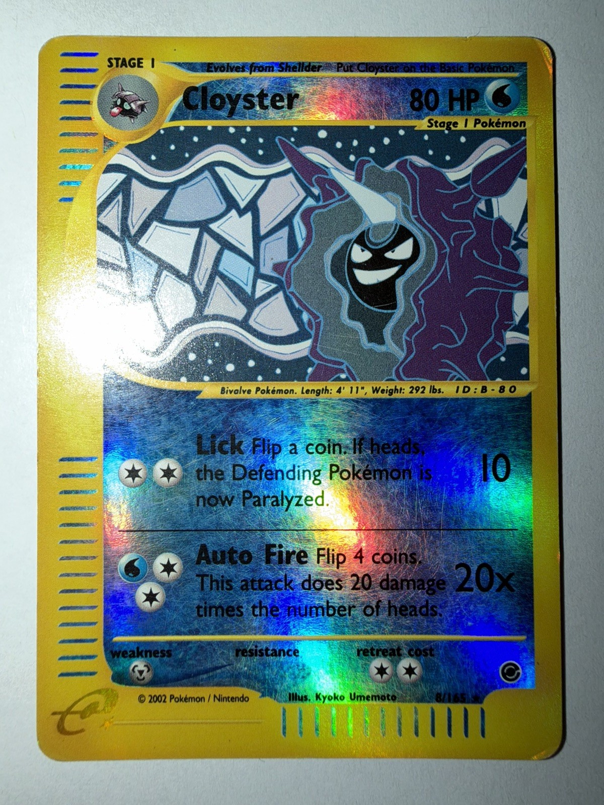 2002 Pokemon Expedition Cloyster Reverse Holo Rare 8/165 Vintage E-Reader