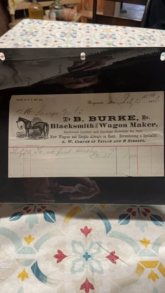 1886 B. Burke Blacksmith & Wagon Maker Invoice