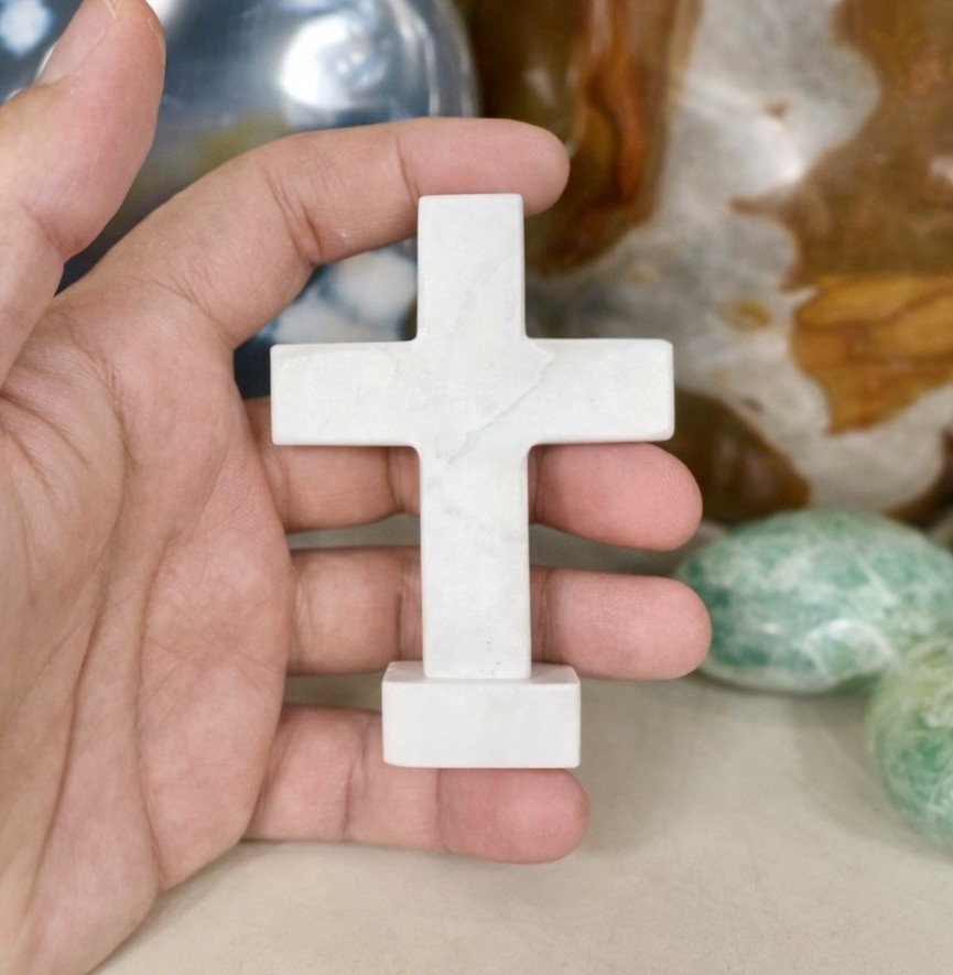 Small Cross Marble White Statue Free Standing 3.5” x 2.5” ZENDA IMPORTS
