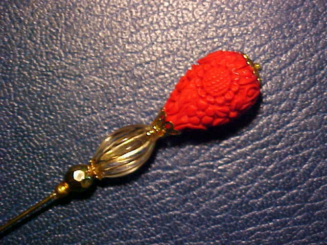 Rare CINNABAR Topped Vintage Styled HAT PIN