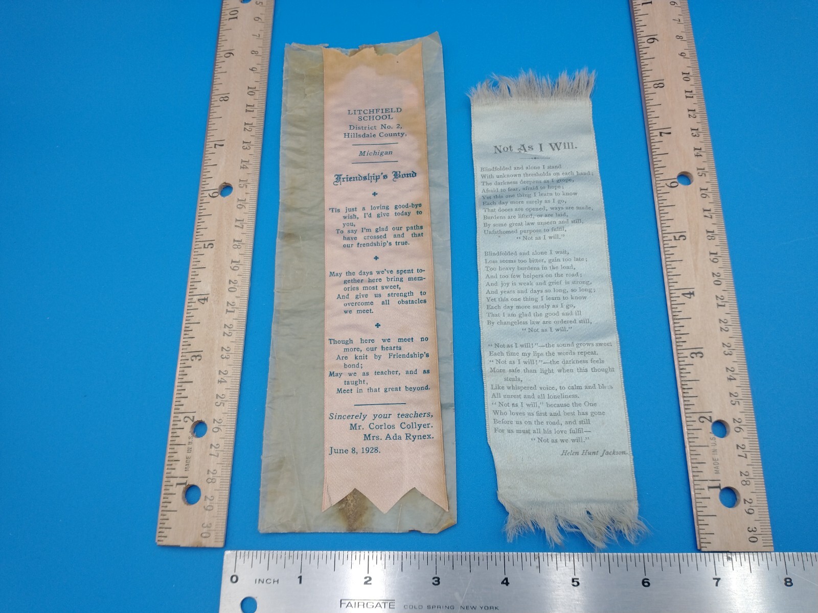 2 Ribbon Litchfield School District #2 Hillsdale County, Mich June 8, 1928 #Z634