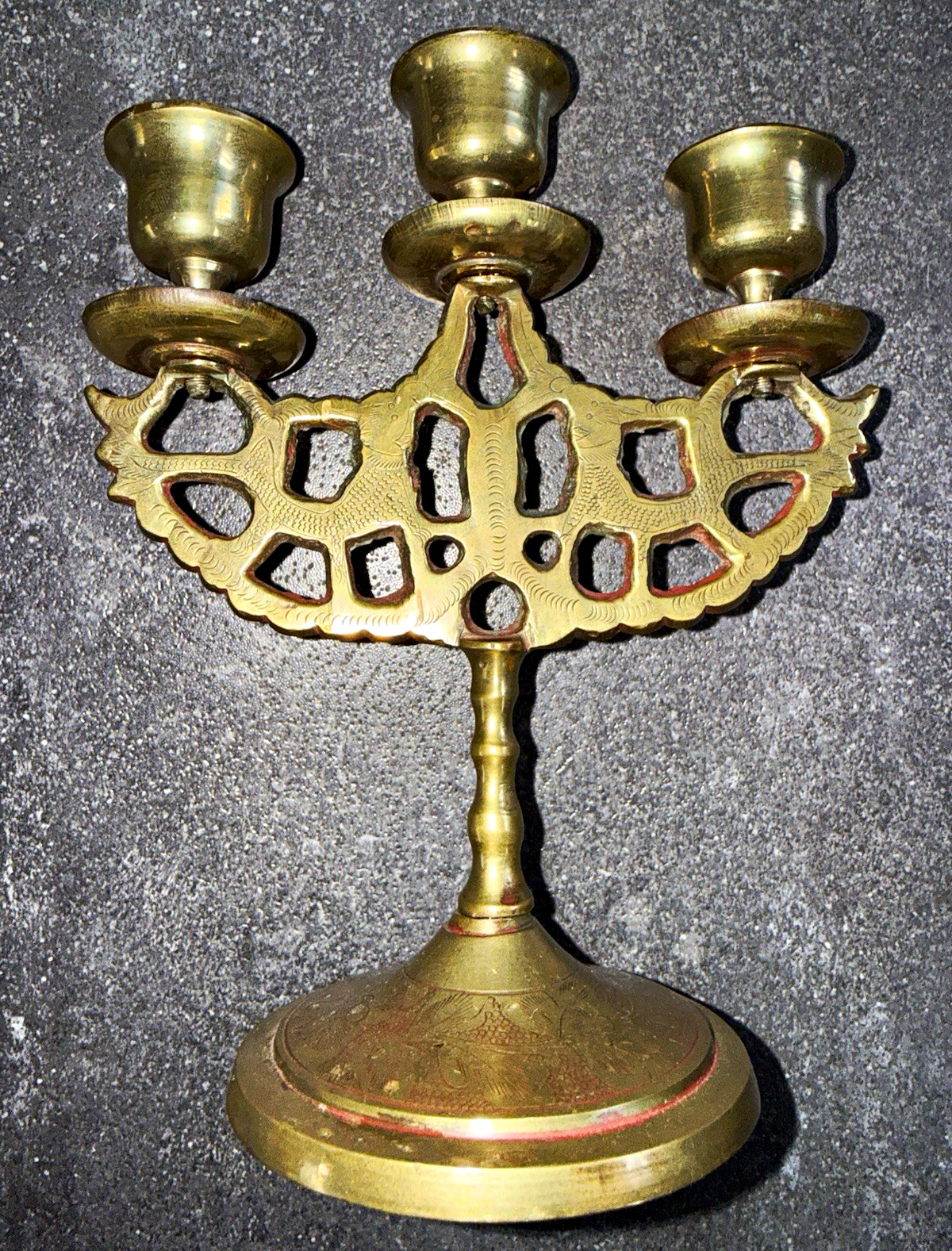 Vintage Chinese Solid Brass 3-Arm Candelabra